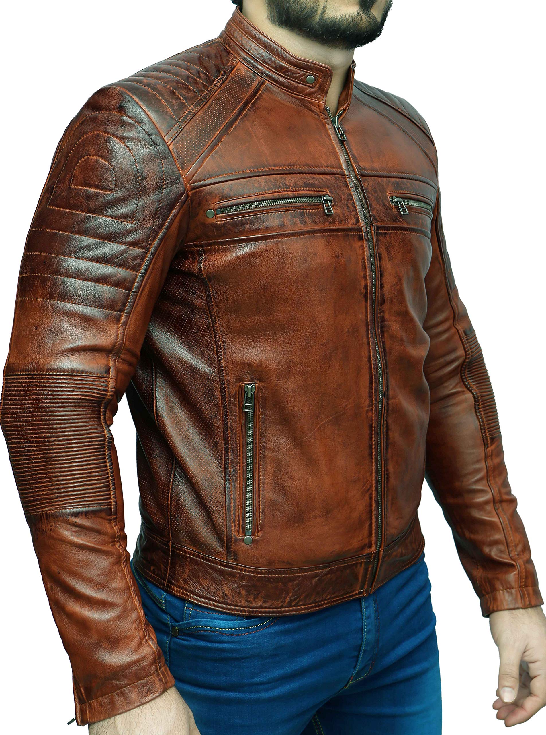 Herren-Motorradjacke, Biker, Cafe Racer, Retro, Vintage, gewachst, braun, Used-Look