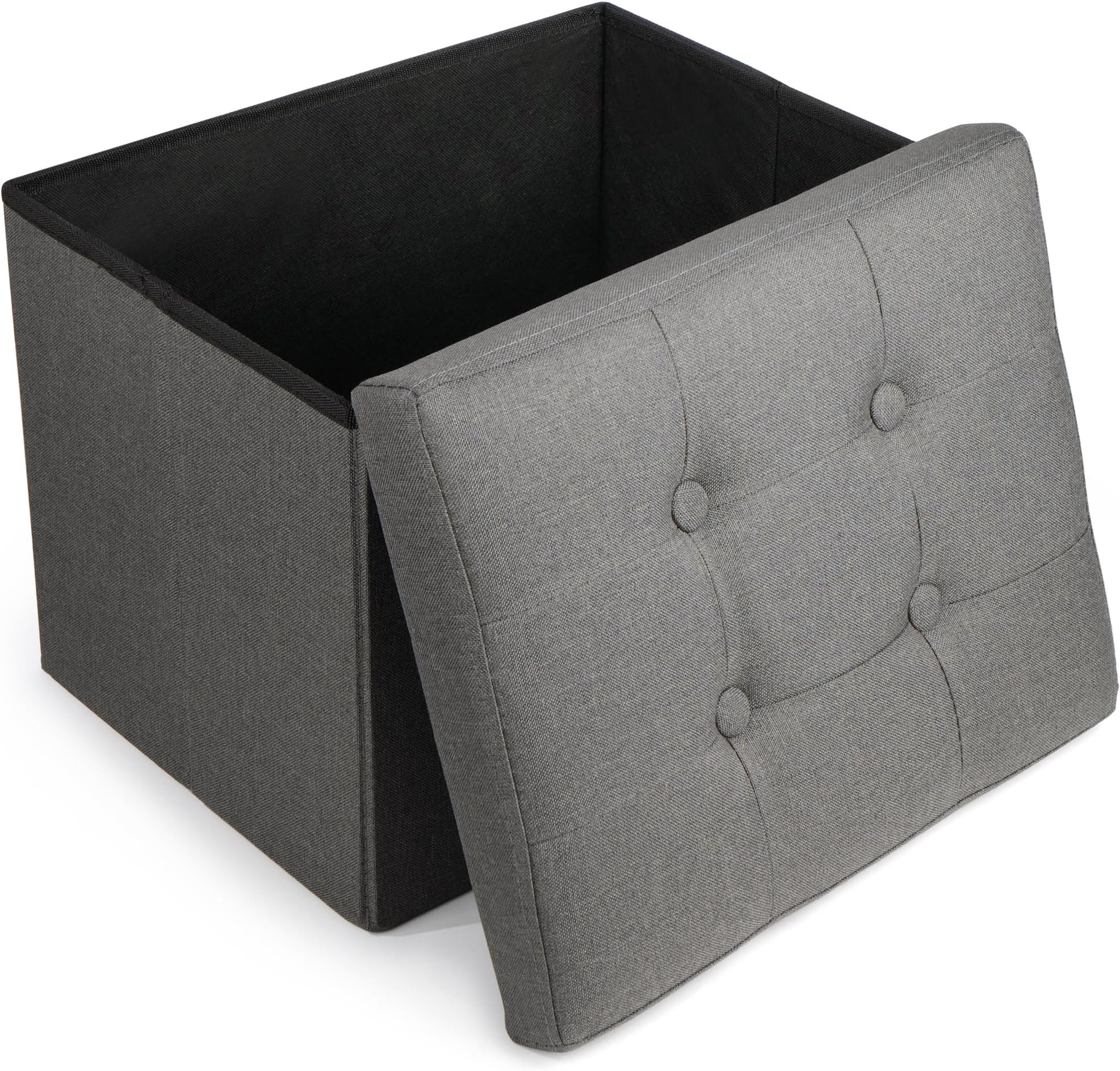LotFancy Storage Ottoman, Foot Rest Ottoman, 17x13x13 inch, Small Ottoman for Living Room, Footstool, Faux Linen, Grey