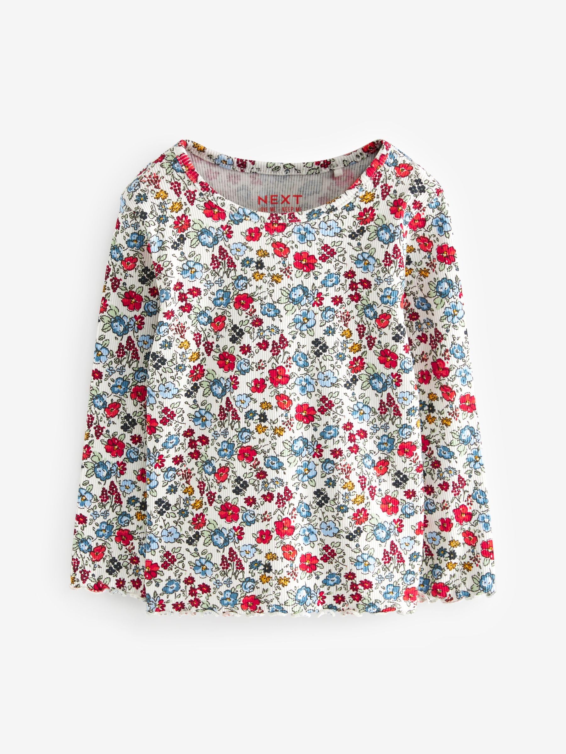NEXT Mädchen Langärmelige, gerippte Jerseytops im 5er-Pack Marineblau 98-104