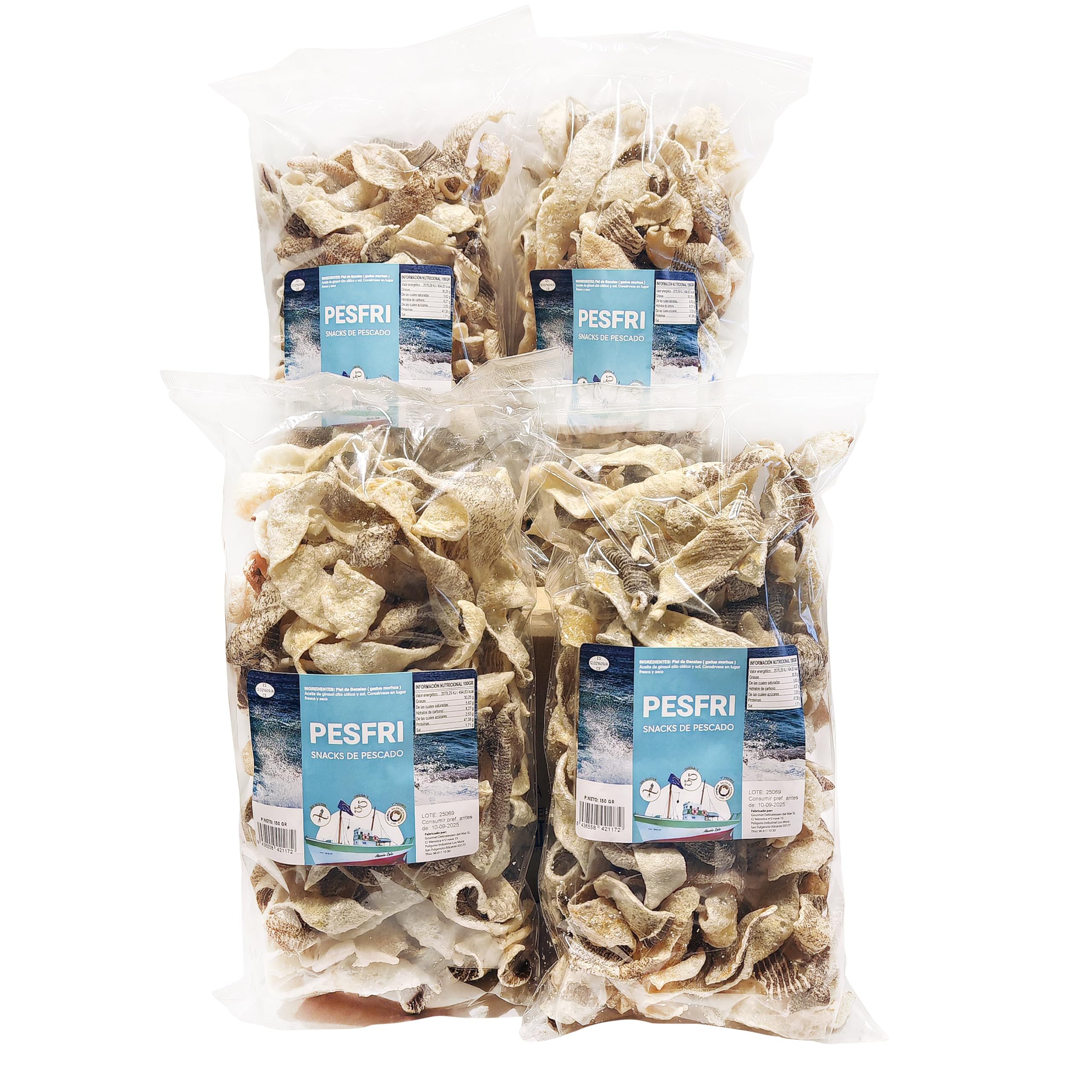 Snack de pescado marca Pesfri. Pack de 4 unidades de 150 gramos