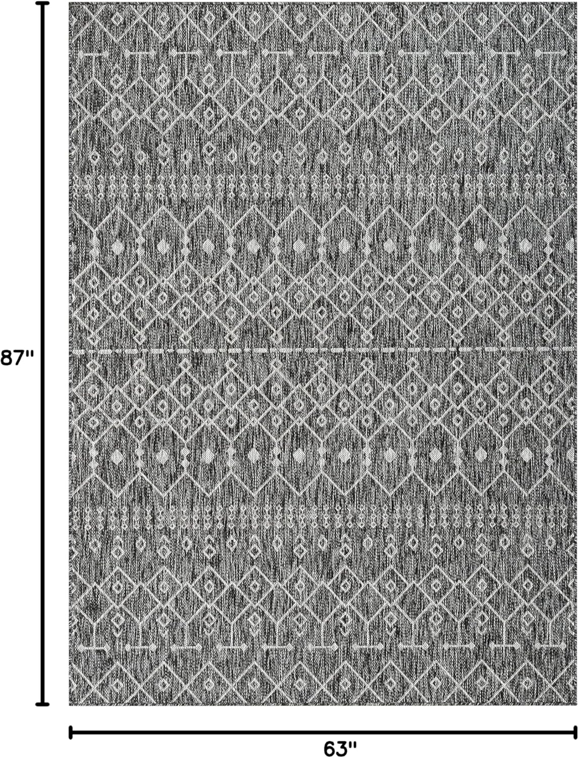 Well Woven Nord Geometric Grey Indoor/Outdoor Flat-Weave Design, Weather-Resistant, Easy-Care, for Patio, Deck, Porch, Living Room Area Rug 5x7-5x8 (5'3" x 7'3")