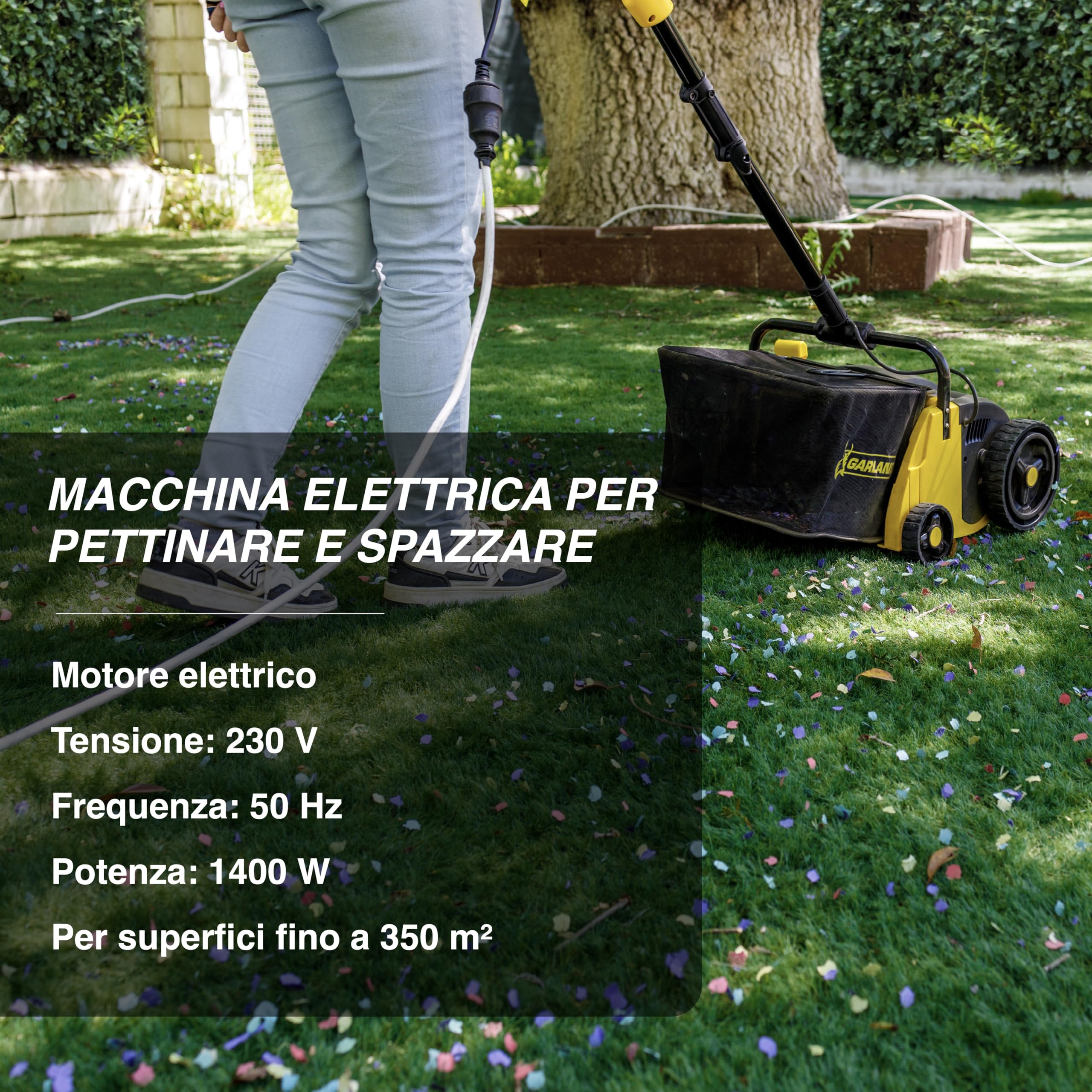 Garland - Spazzatrice per Erba Artificiale Roll&Comb 302E-V19 | 1.400 Watt di Potenza | Elettrica a Spina | 32 cm di Larghezza di Lavoro | Manubrio a Braccio Oscillante | Sacco di Raccolta da 25L