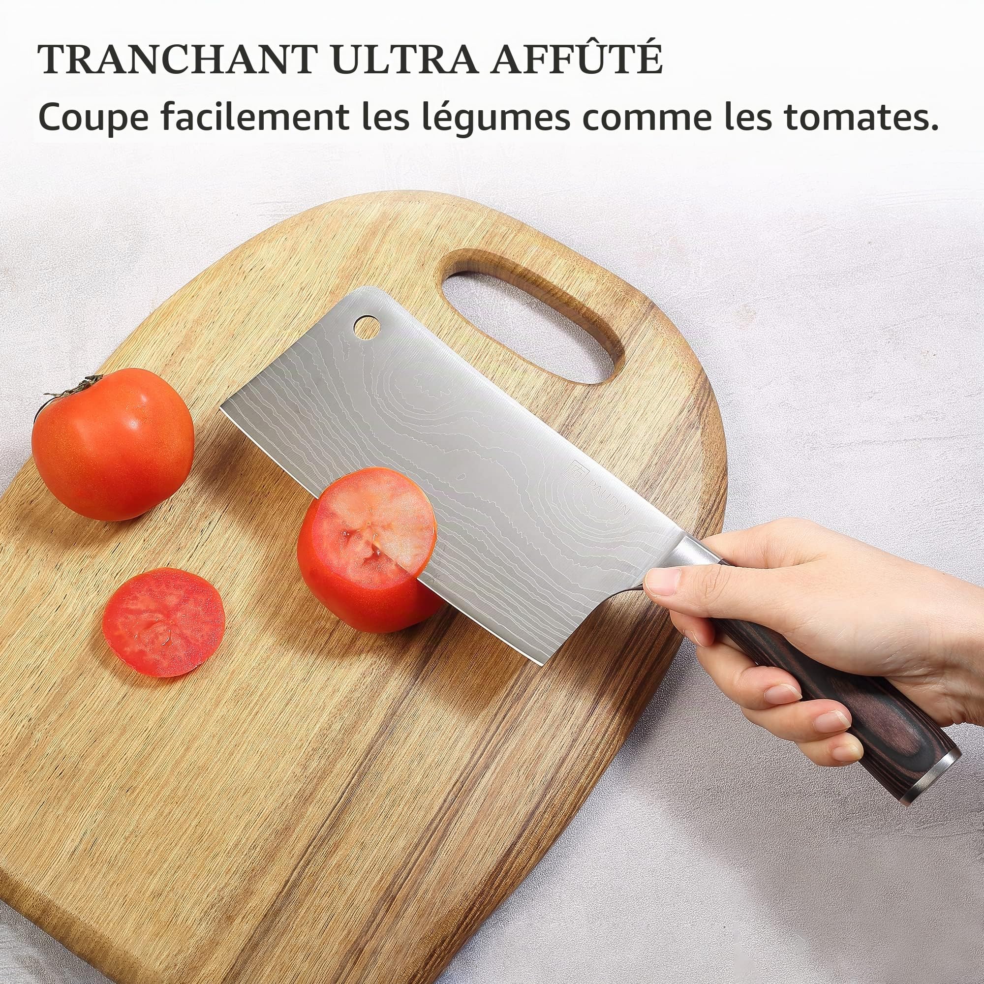 PAUDIN Couperets, Couteau de Cuisine Chinois, Couperets à viande 17 cm, en Acier Inoxydable Allemand avec Poignée en Bois, Couteaux de Chef Adapté aux Fruits, Légumes et Viande