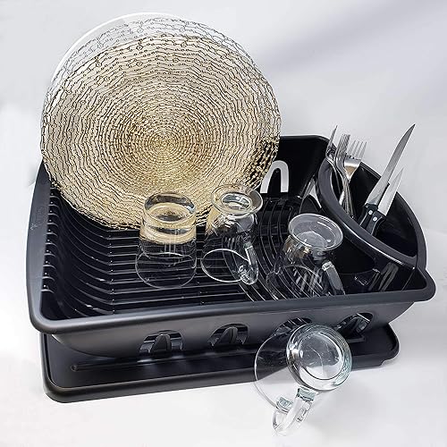 Miniatura 3 de LavoHome Escurridor de platos grande negro con escurridor y escurridor y soportes de vidrio, organizador de fregadero de cocina para el hogar,