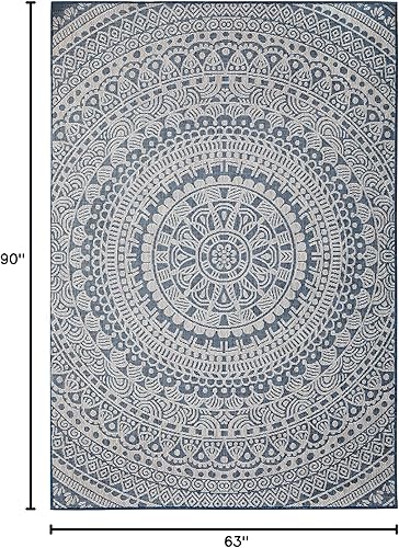 Miniatura 2 de Alfombra moderna con mandala para interiores y exteriores, resistente a la intemperie, para porche, terraza, balcón, patio, 5 x 7 pies, color gris,