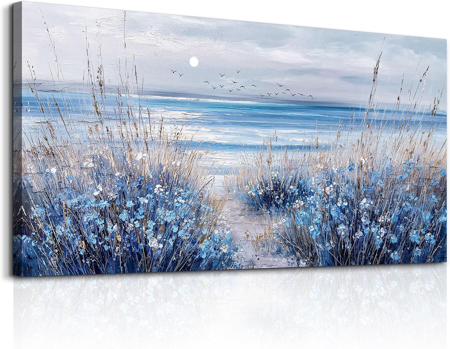 DZRWUBHS Wall Art For Living Room Blue Ocean Wall Painting Canvas Wall Decor For Bedroom Office Artwork Coastal Floral Wall Art Modern Beach Pictures Aesthetic Ready To Hang Home Decorations 20"x40"
