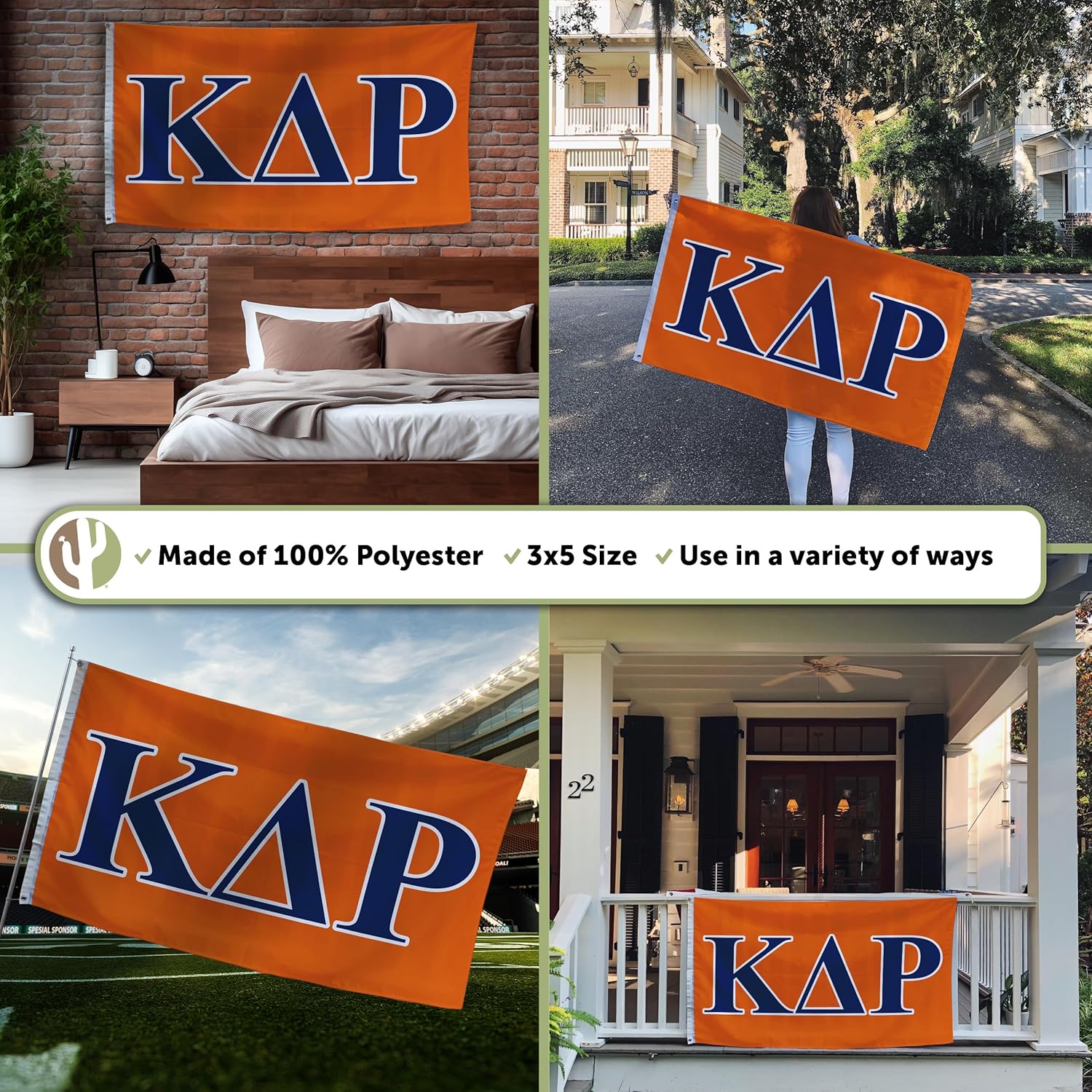 Desert Cactus Kappa Delta Rho Flag Greek Letter Fraternity Banner Large 3x5 feet Flags Sign Decor KDR (Letter)