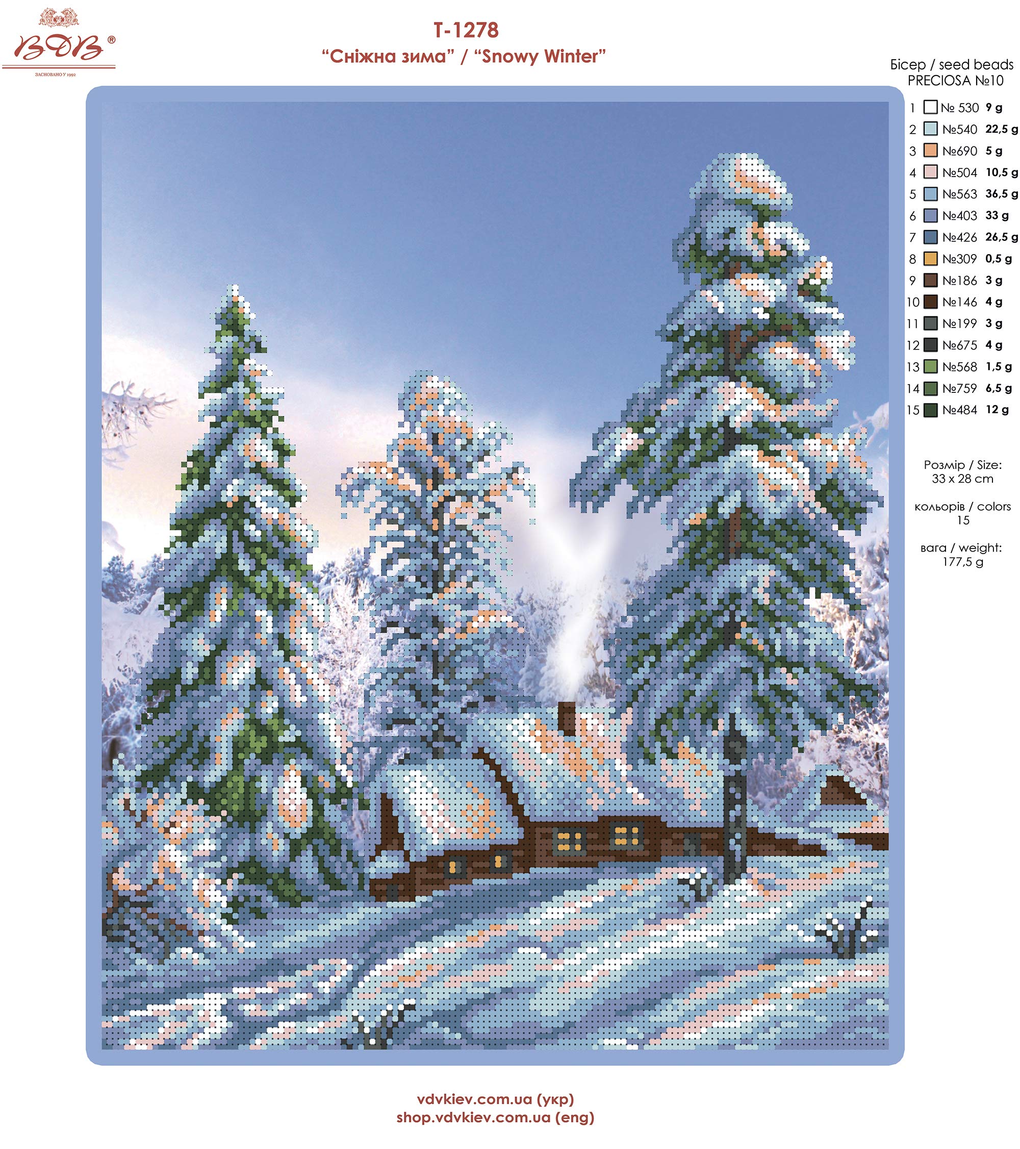"Snowy Winter"; Kit ricamo perline; punto croce in rilievo; ricamo contemporaneo; 100% perline di vetro Preciosa; Needlepoint; Artigianato; Kit Arazzo; Arti degli aghi; Decorazione