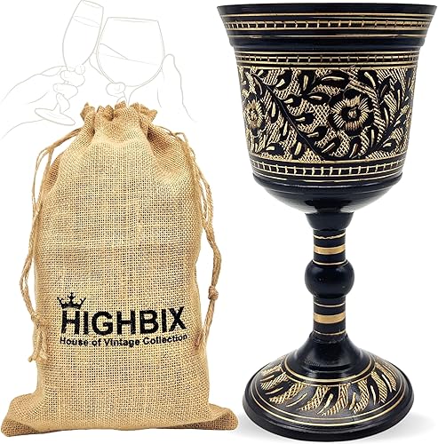 Miniatura 1 de HIGHBIX Copa de vino real de latón macizo hecho a mano Premium Copa de vino negro medieval gótico cáliz antiguo elegante copa de vino