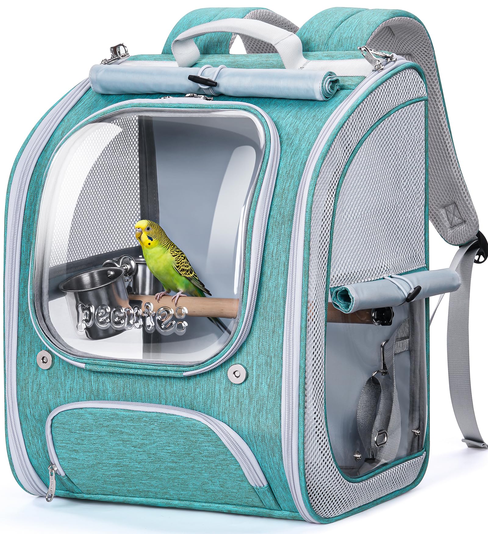 Pecute Bird Backpack Carrier for Small Birds, Cockatiel, Parrot, Bird Carrier with Standing Perch and Comfy Mat, Breathable & Portable Bird Backpack for Vet Visit, Shopping and Outdoor Adventure,Blue