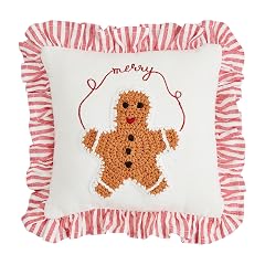 Mud Pie Gingerbread Man Mini Crochet Christmas Pillow 8 x 8 White
