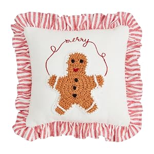 Mud Pie Gingerbread Man Mini Crochet Christmas Pillow 8 x 8 White