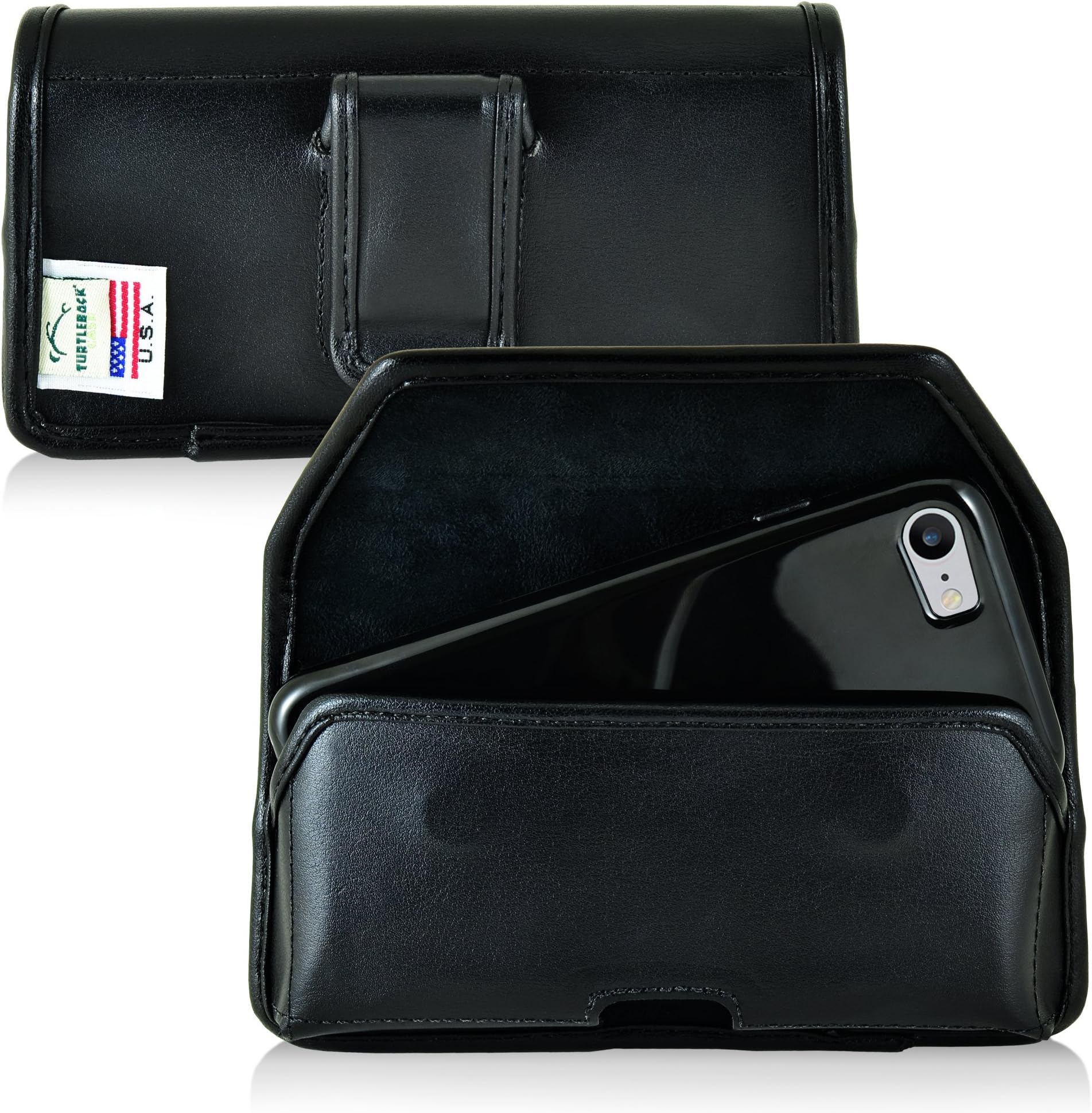 TurtleBack iPhone 8, iPhone 7 Holster, Made in USA Slim Fit Turtleback iPhone 8, iPhone 7 Belt Case with Executive Belt Clip, Horizontal - Made from Premium Bonded Leather