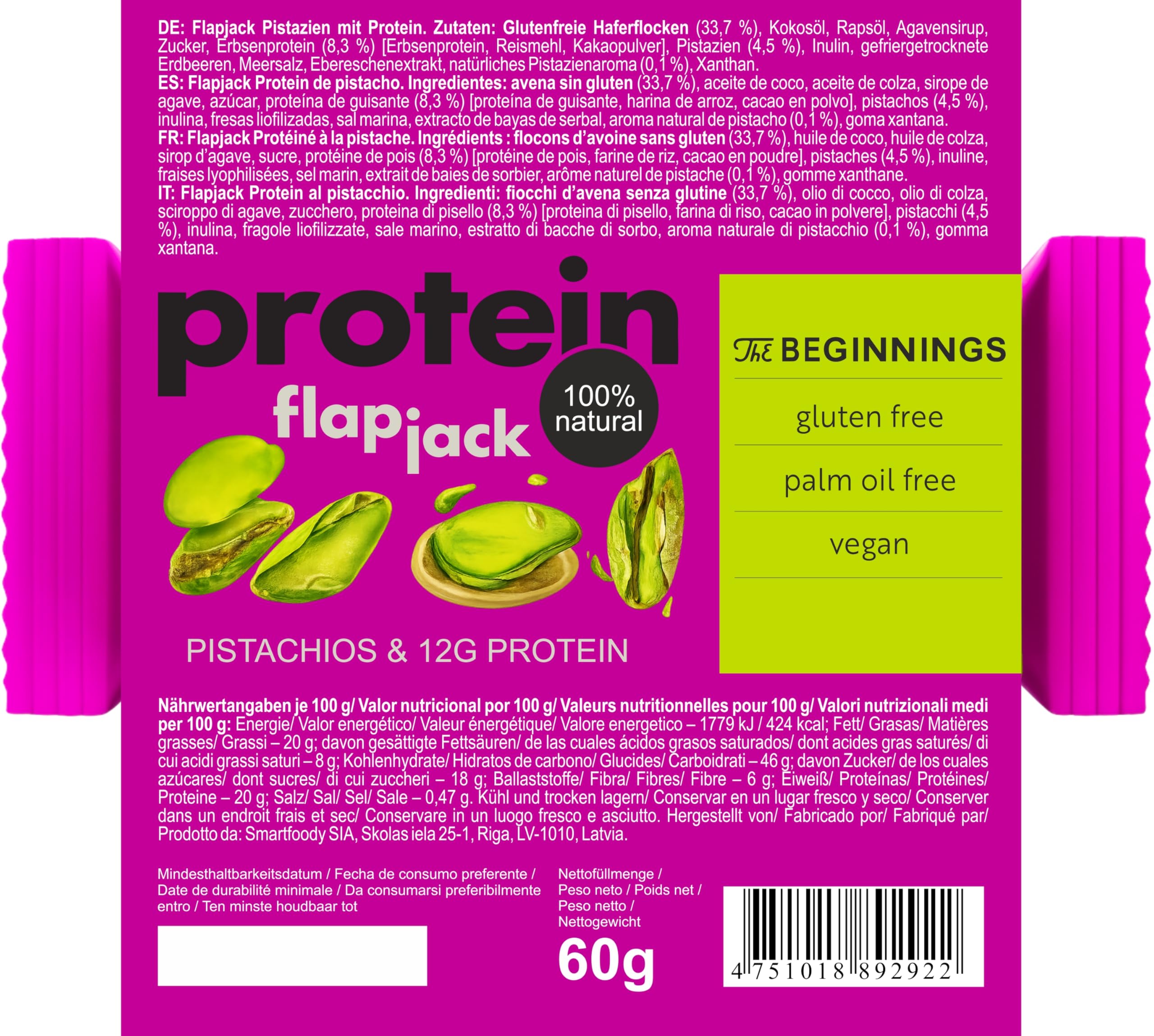 The BEGINNINGS Flapjack proteico all’avena Mix box 2 gusti x 10 barrette – 20 x 60 g (1,2 kg) – barrette proteiche di avena – vegan, senza glutine – con proteine vegetali