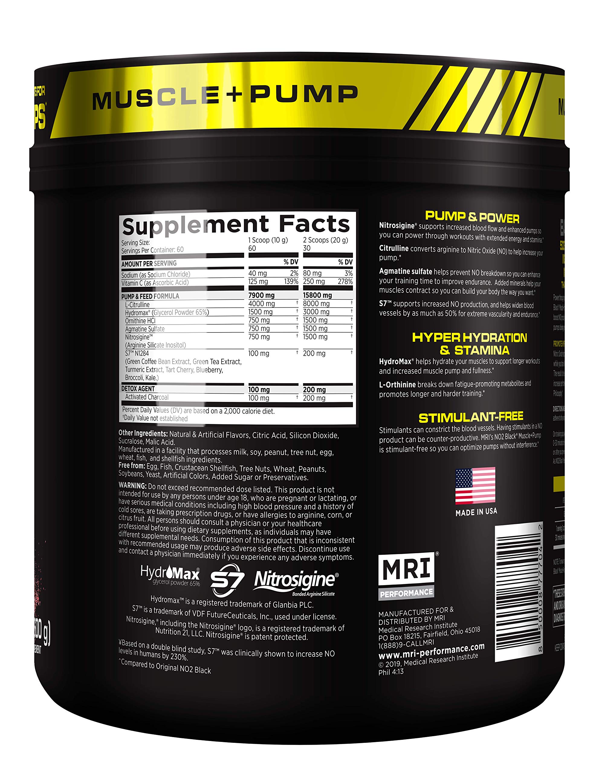 Buy MRI NO2 Black Nitric Oxide Supplement for Pump, Muscle Growth