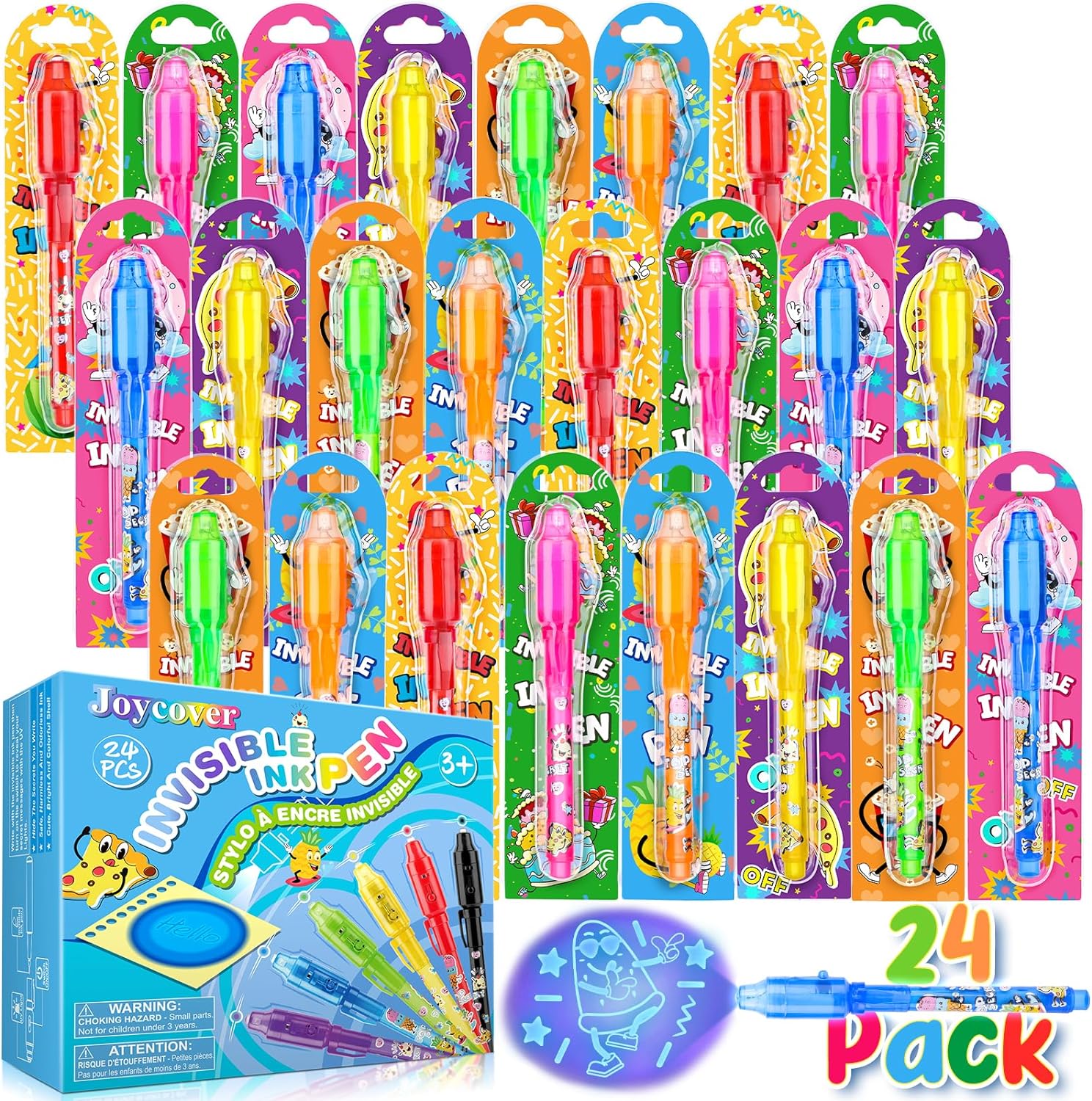 Joycover Invisible Ink Pen with UV Light for Kids, Party Favors for Kids 4-6 8-12, 24PCS Spy Pen Classroom Prizes School Supplies, Birthday Christmas Gift Toys Goody Bag Stuffers for Boys Girls 24PCS Invisible Ink Pen