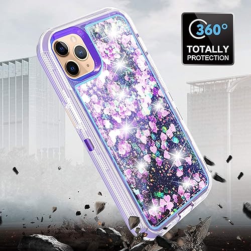 Miniatura 4 de Asuwish Funda de teléfono para iPhone 11 Pro Max 6.5 con protector de pantalla con purpurina líquida transparente de silicona híbrida de grado