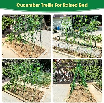 51 x 53 Cucumber Trellis for Raised Bed, A-Frame Garden Trellis for Climbing Plants Outdoor, Rust-Proof Metal Support for Tomato, Peas, Beans, Zucchini & Vines, with Netting & Clips