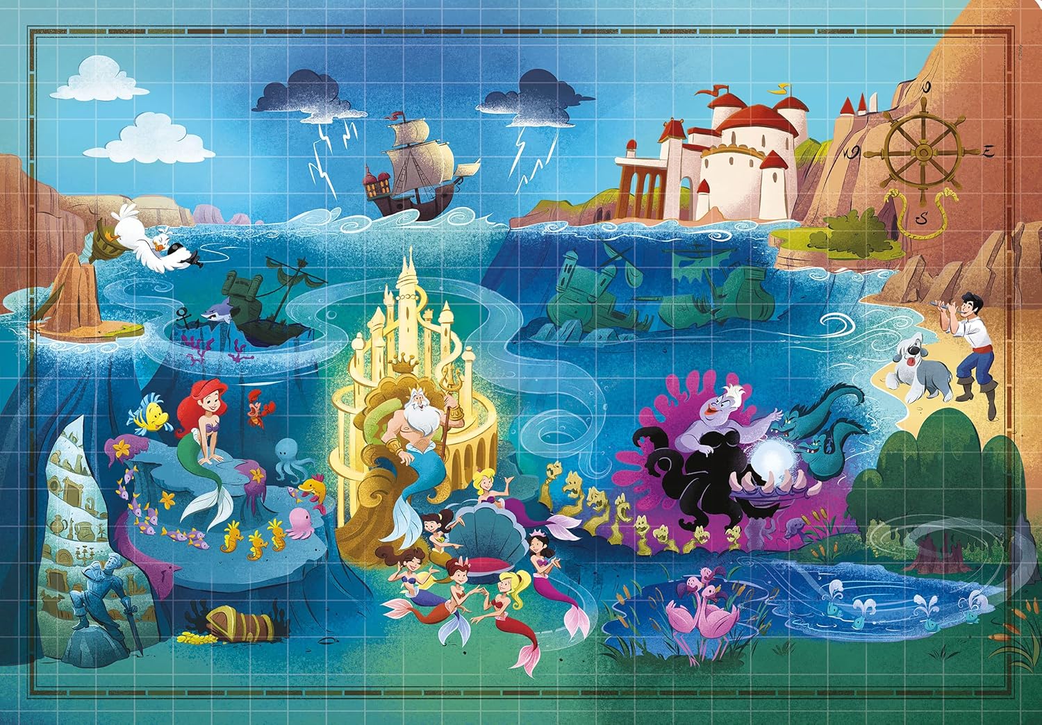 Clementoni 39664 Disney Maps Little Mermaid Pieces, Made in Italy, Jigsaw Puzzle for Adults, Multicolor, Medium, 1000 pezzi