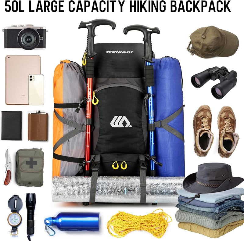 Mingfuxin 50L Vízálló Túrahátizsák - Unisex Trekking Hátizsák Esővédővel, Túrázáshoz, Hegymászáshoz, Kempingezéshez és Utazáshoz