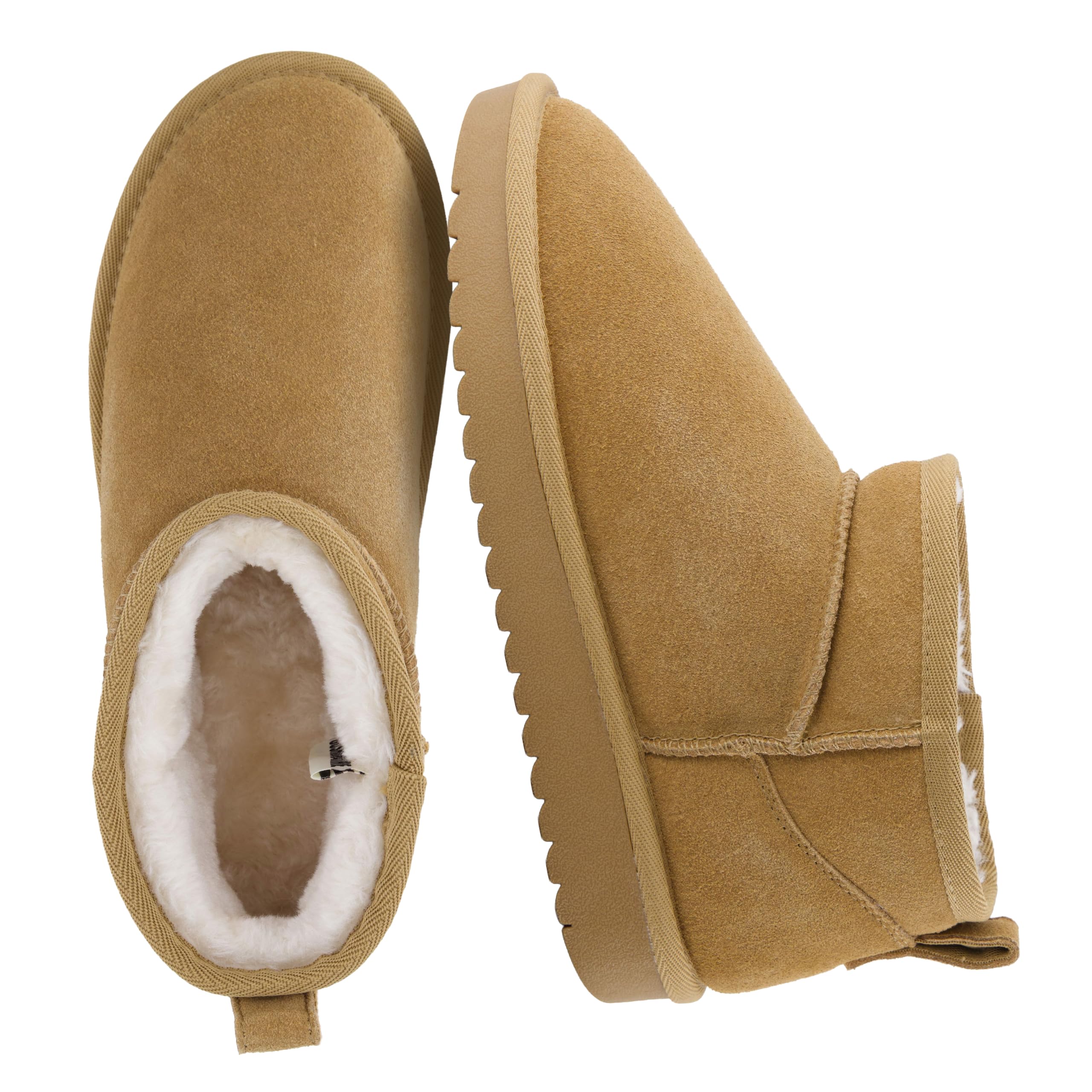 CUSHIONAIRE Hip 100% Genuine Leather Suede Cozy Ankle Boots for Women | Genuine Suede Upper, Plush Faux Shearling Lining , Pull-On Design, Rubber Outsole, Everyday Casual Wear Short Womens Boots