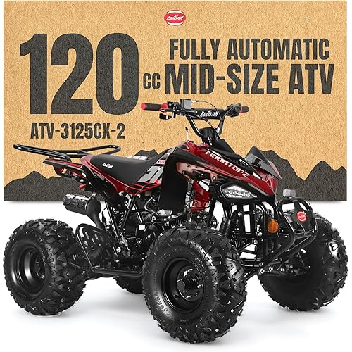Coolster 125cc 4 Wheeler ATV Quad for Adults, Red - Gas Powered Sport ATV w/Automatic Transmission, Reverse, Oversized Wheels & Tires, LED Headlight, ATV-3125CX-2
