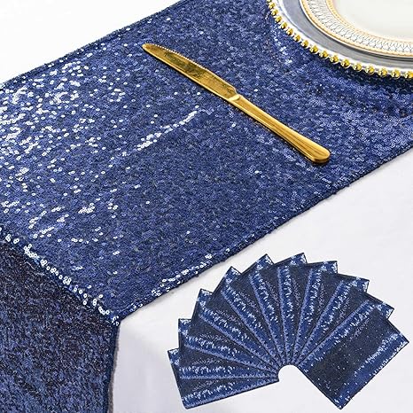 Navy Blue Table Runners 10 Packs 12x72-Inch Sequin Table Runner Wedding Table Runners Navy Glitter Table Runner for Party Baby Shower Table Runner Birthday Table Decor