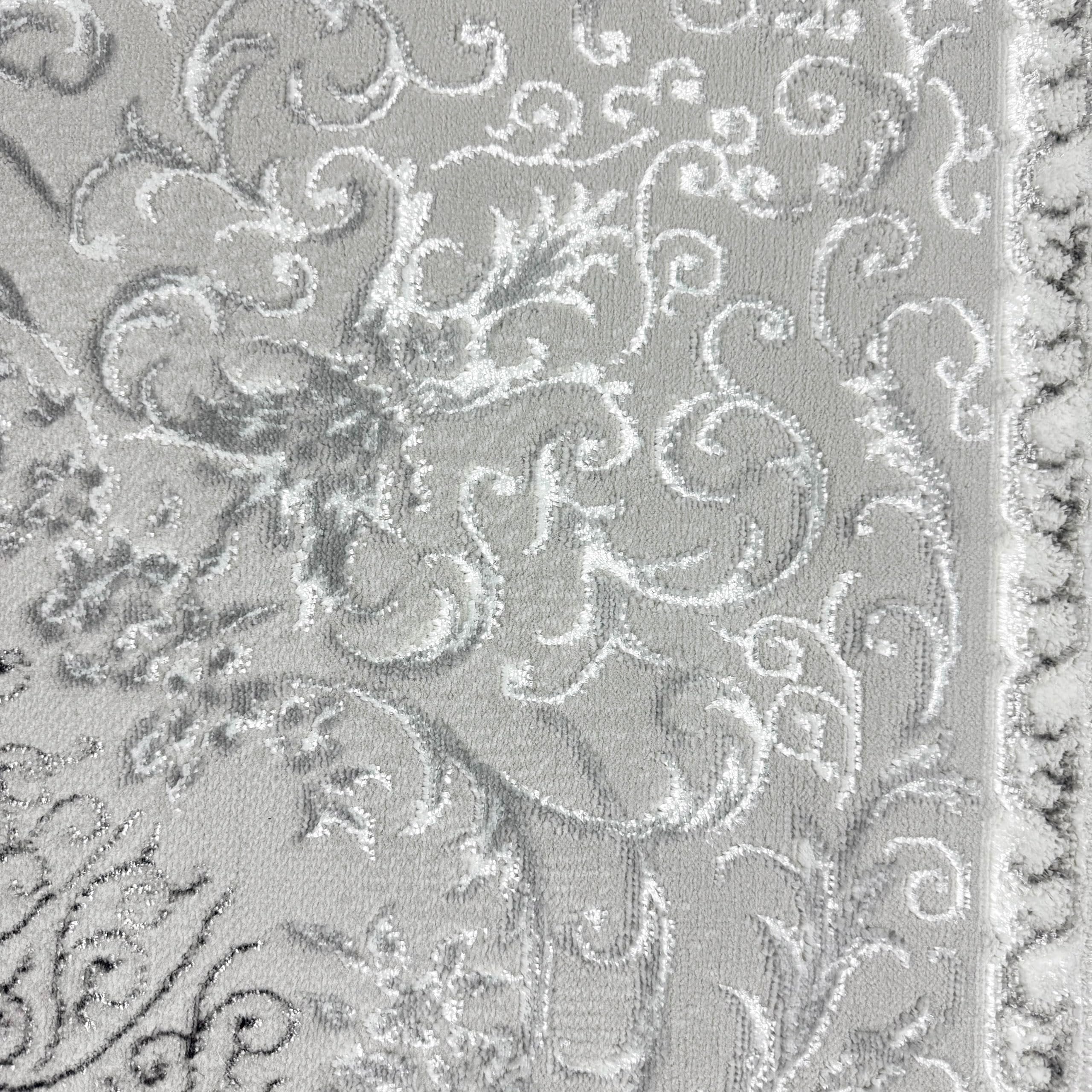 Orient Design Hoch-Tief Effekt Konturenschnitt Teppich verziert Silber glänzend, 160 x 230 cm