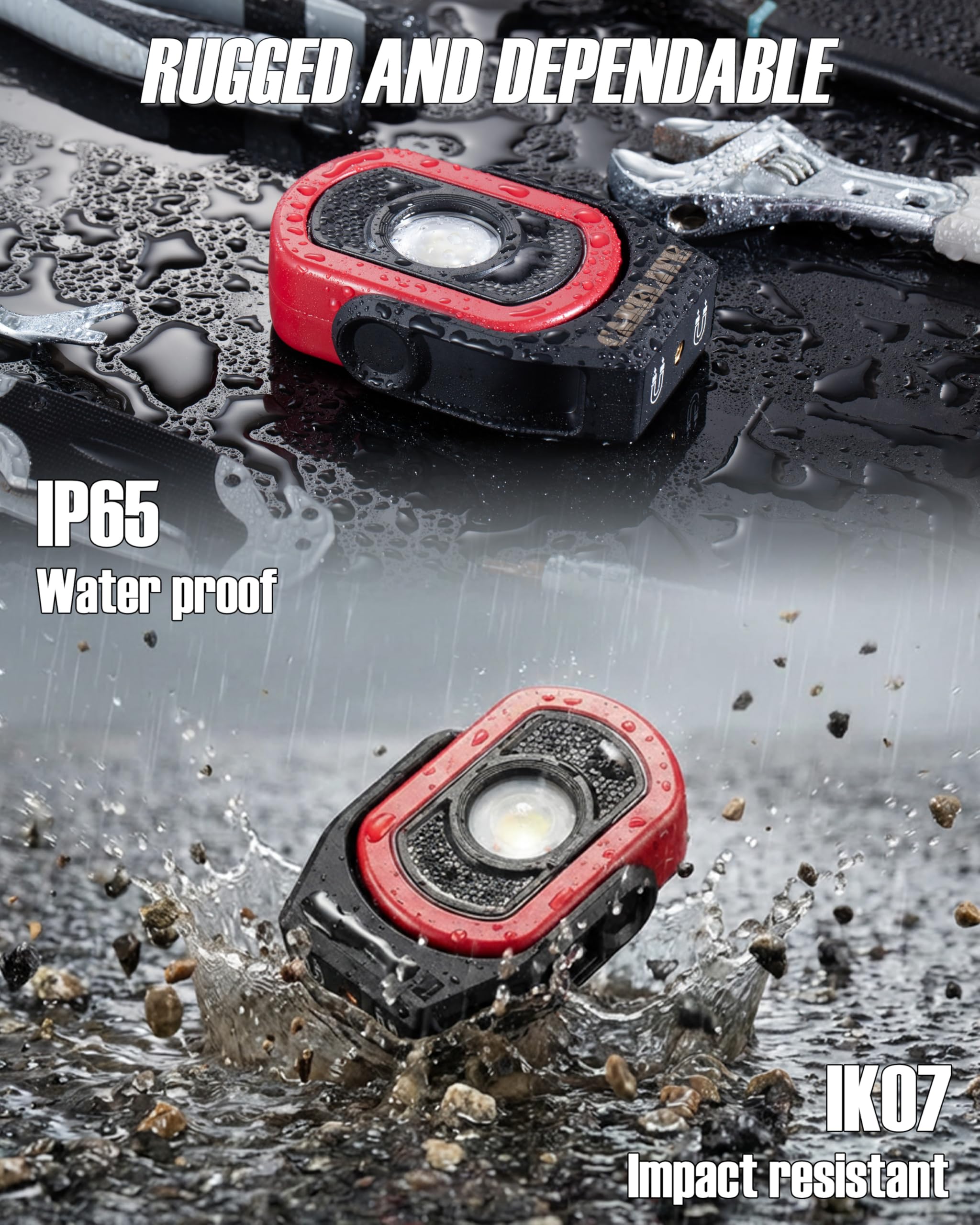 Magnetische Arbeitsleuchte - 780 Lumen Kompaktes Taschenlicht, wiederaufladbar 3000mAh, 360° schwenkbar, langlebig & tragbar für Mechaniker & Baustellen (Rot, 2er-Pack)
