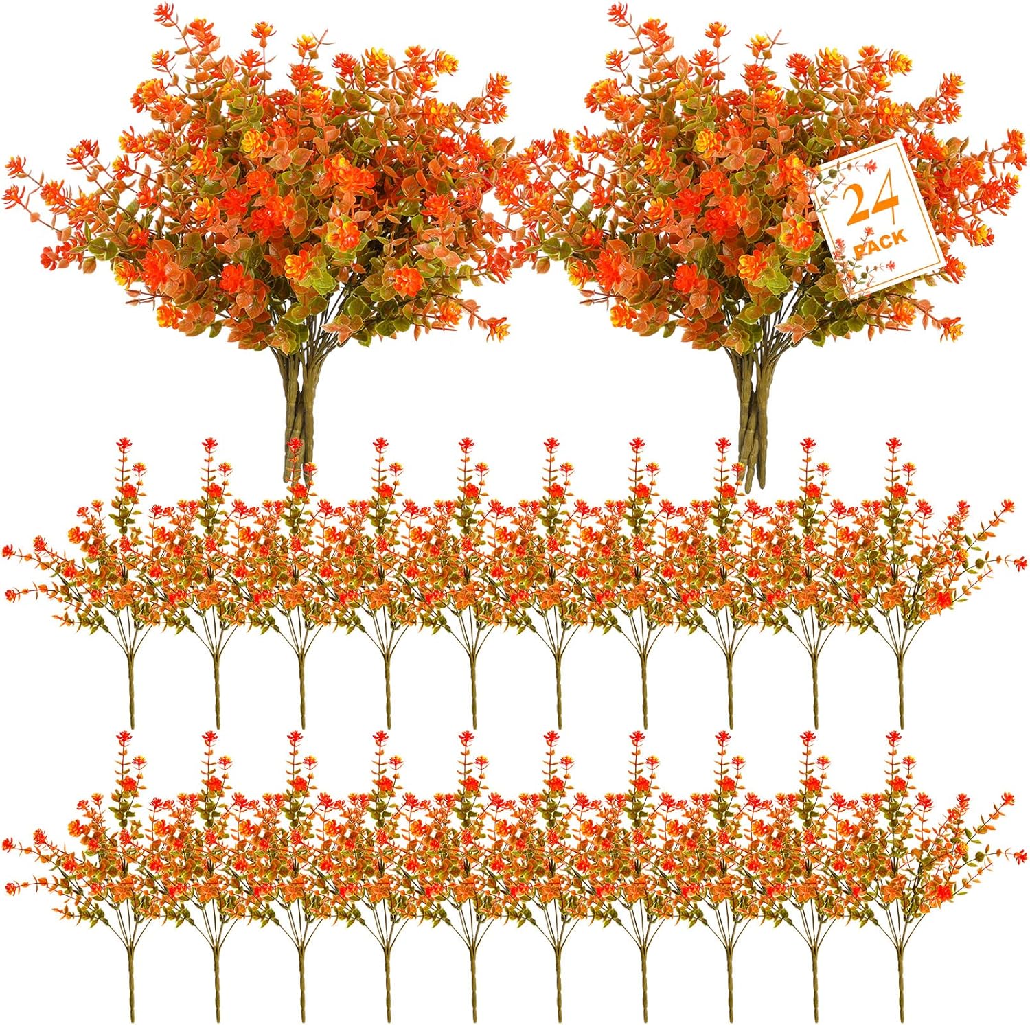WILLBOND 24 Thanksgiving Bundles Artificial Flowers Outdoor Fall UV Resistant Plants Faux Plastic Flowers for Indoor Home Garden Fall Thanksgiving Autumn Decoration