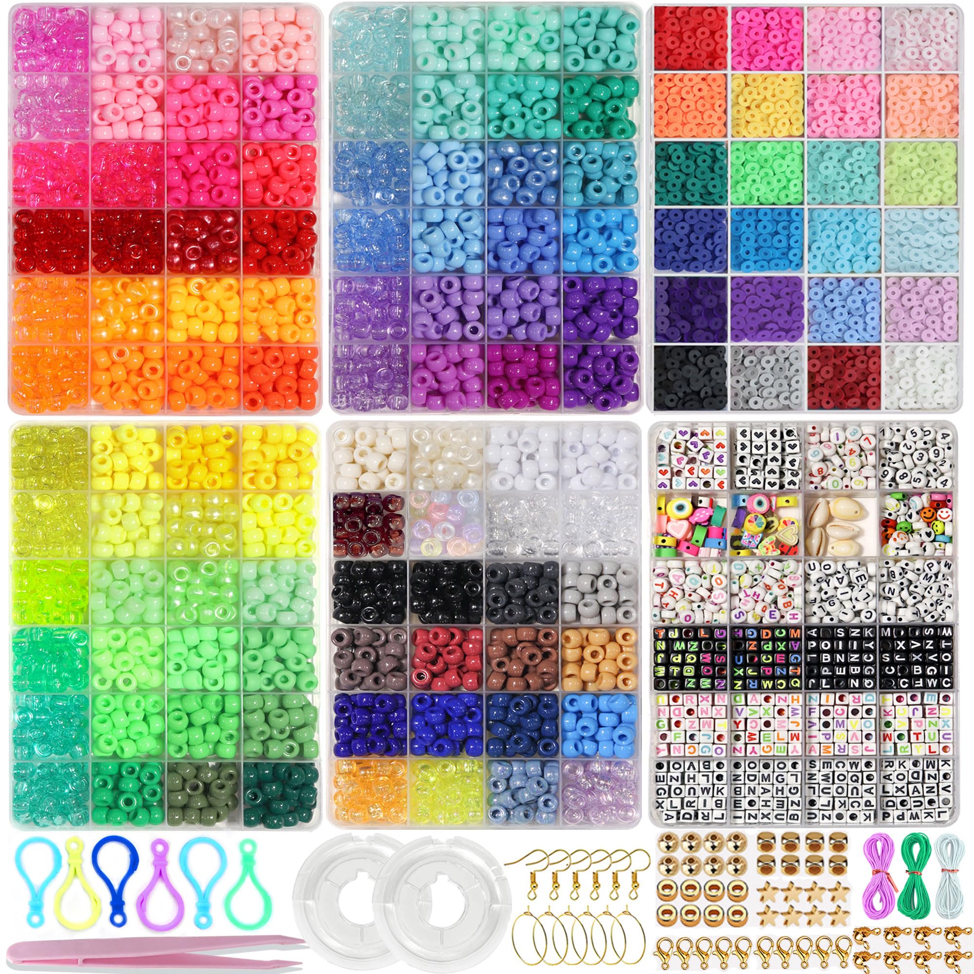 LIS HEGENSA 14000Pcs DIY Children Craft Pony Beads Friendship Bracelet Kit