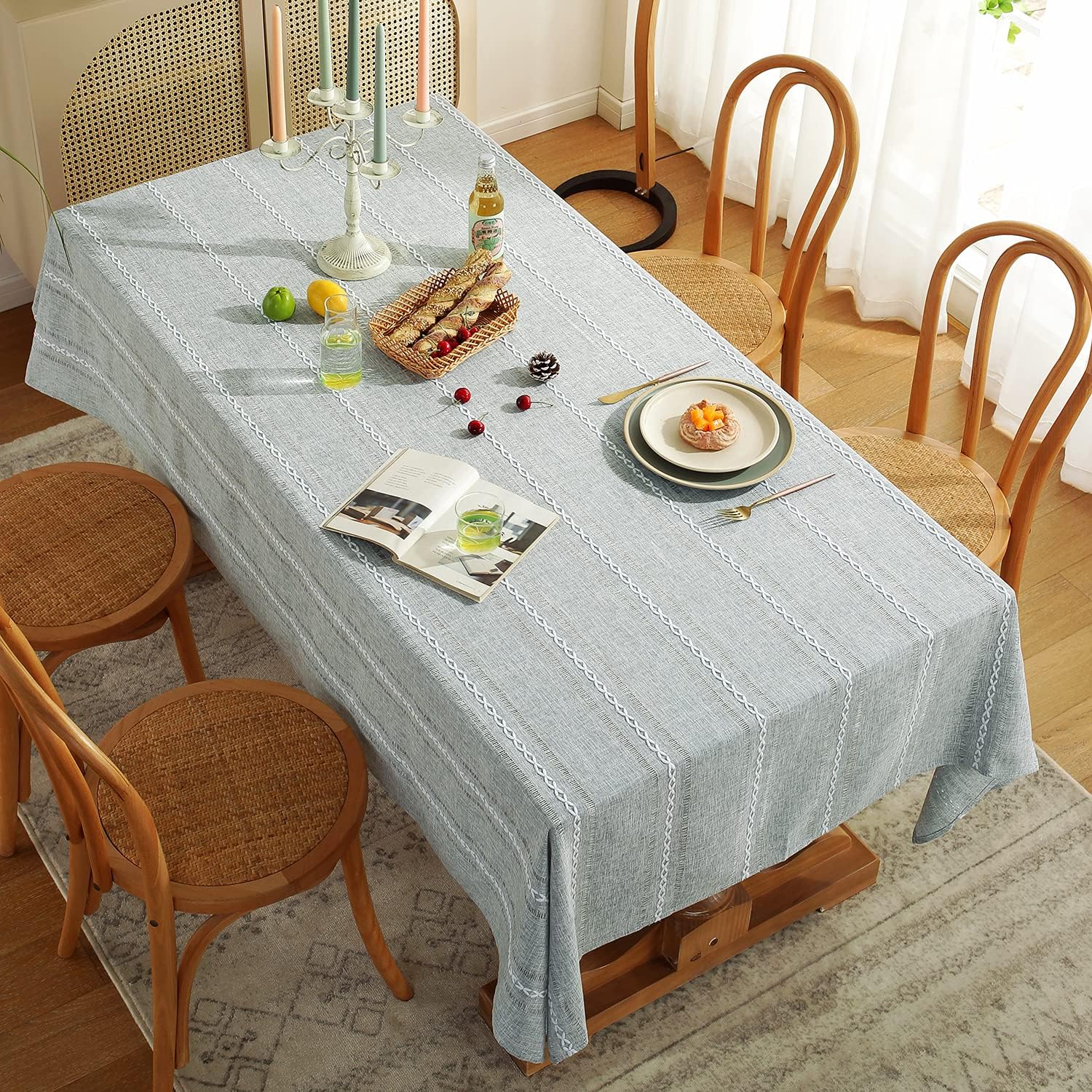 Chassic 54 x 72 inches Farmhouse Style Linen tablecloths, Wrinkle Resistant Washable Dining Room Table Cloths for Small Rectangle Tables - Hemstitch Light Grey