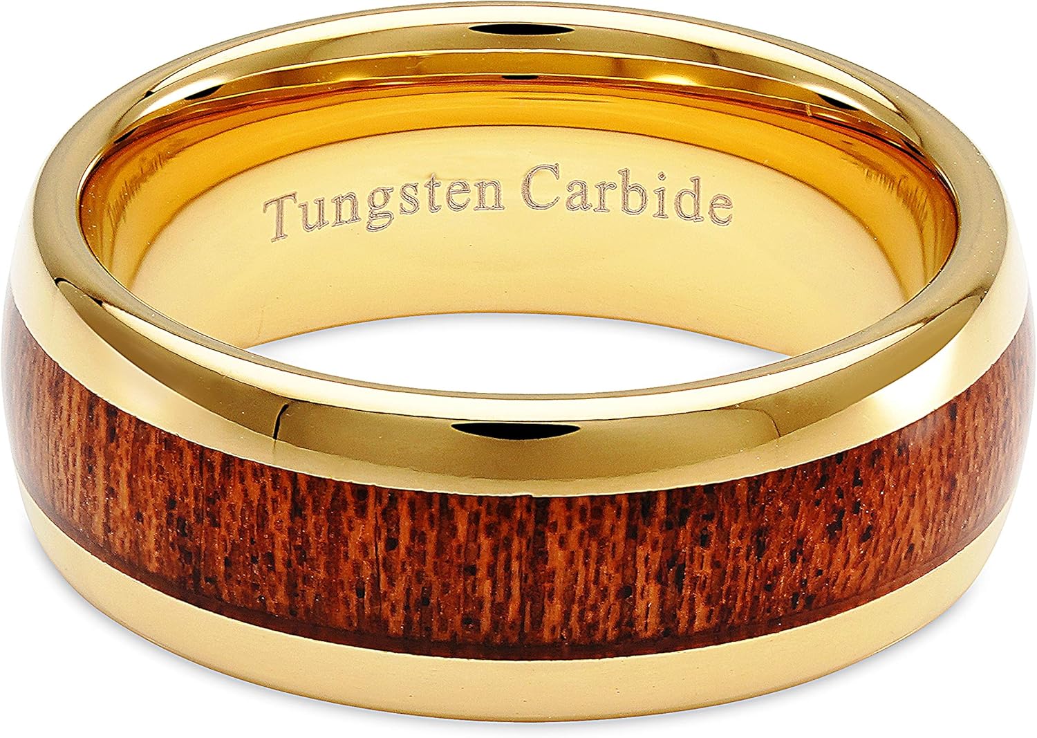 100S JEWELRY Engraved Personalized Tungsten Ring for Men Women Wedding Band Koa Wood Inlaid Gold Plated Size 6-16