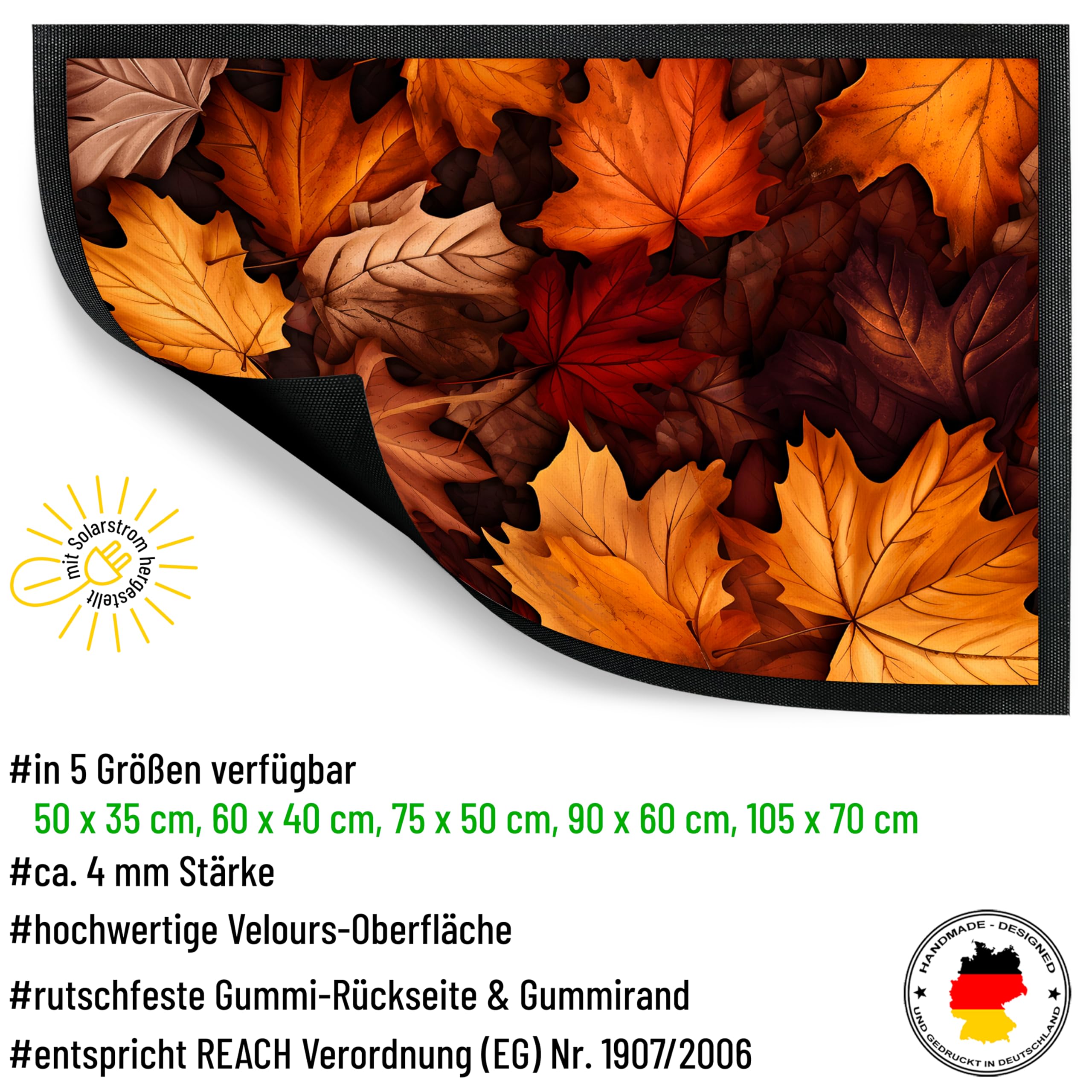 True Statements Deko-Fußmatte „Goldener Herbst“ mit Herbstblätter-Motiv - für Innen & Außen – rutschfest - Geschenk für Freunde und Familie zum Geburtstag Halloween Herbstfest (90x60 cm)