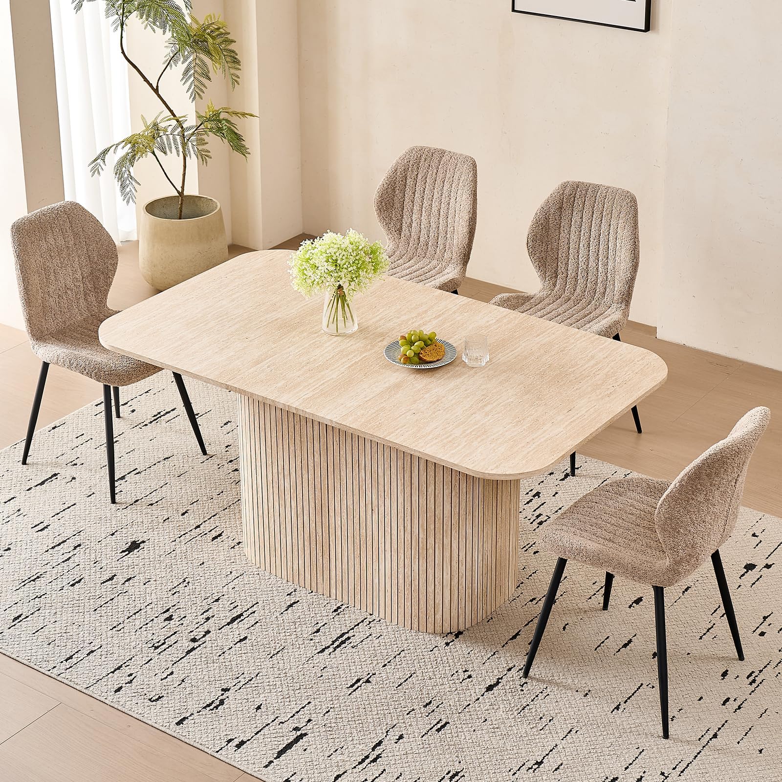 Mesa de Comedor Rectangular, Mesa de Cocina de 160 x 90 x 75 cm, con Capacidad para 4 a 6 Personas, Apta para Sala de Estar, Cocina y Comedor, Acabado en Travertino Amarillo