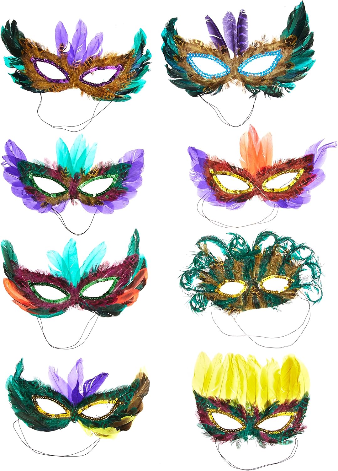 Rhode Island Novelty Mardi Gras Feather Masks 50 Piece Assortment