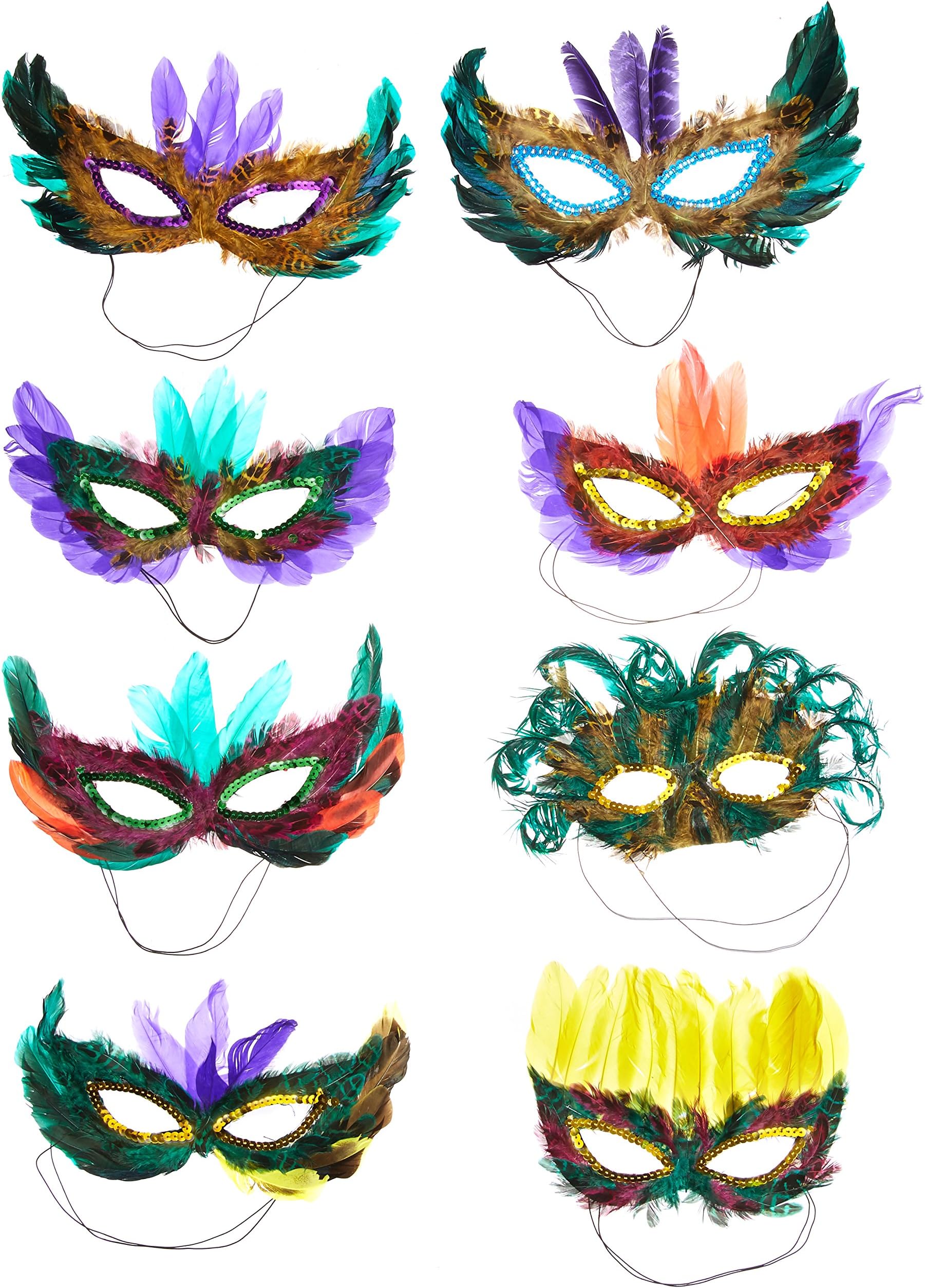 Rhode Island Novelty Mardi Gras Feather Masks 50 Piece Assortment
