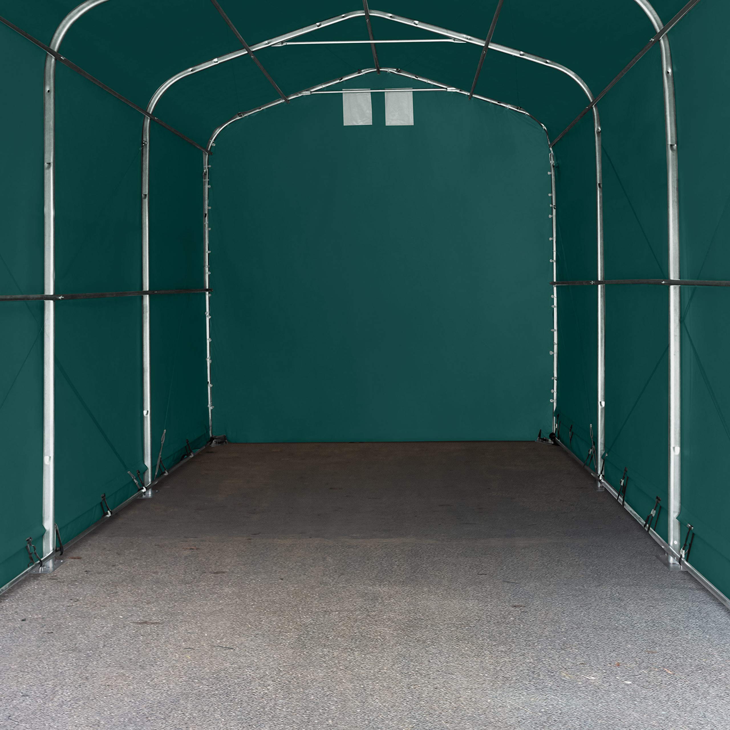 ToolportZeltgarage 4x8 m, mit 3,5x3,5 m Tor, PVC 850 dunkelgrün ohne