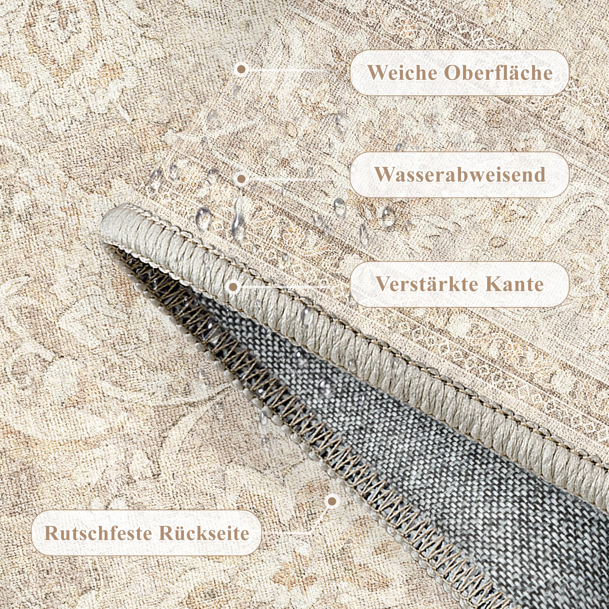 PureCozy Vintage Beige Teppich Wohnzimmer 120x170cm Waschbarer rutschfest Weich Groß Kurzflor Carpet Teppiche Wohnzimmerteppich Schlafzimmer Esszimmer Büro Tepich Rug
