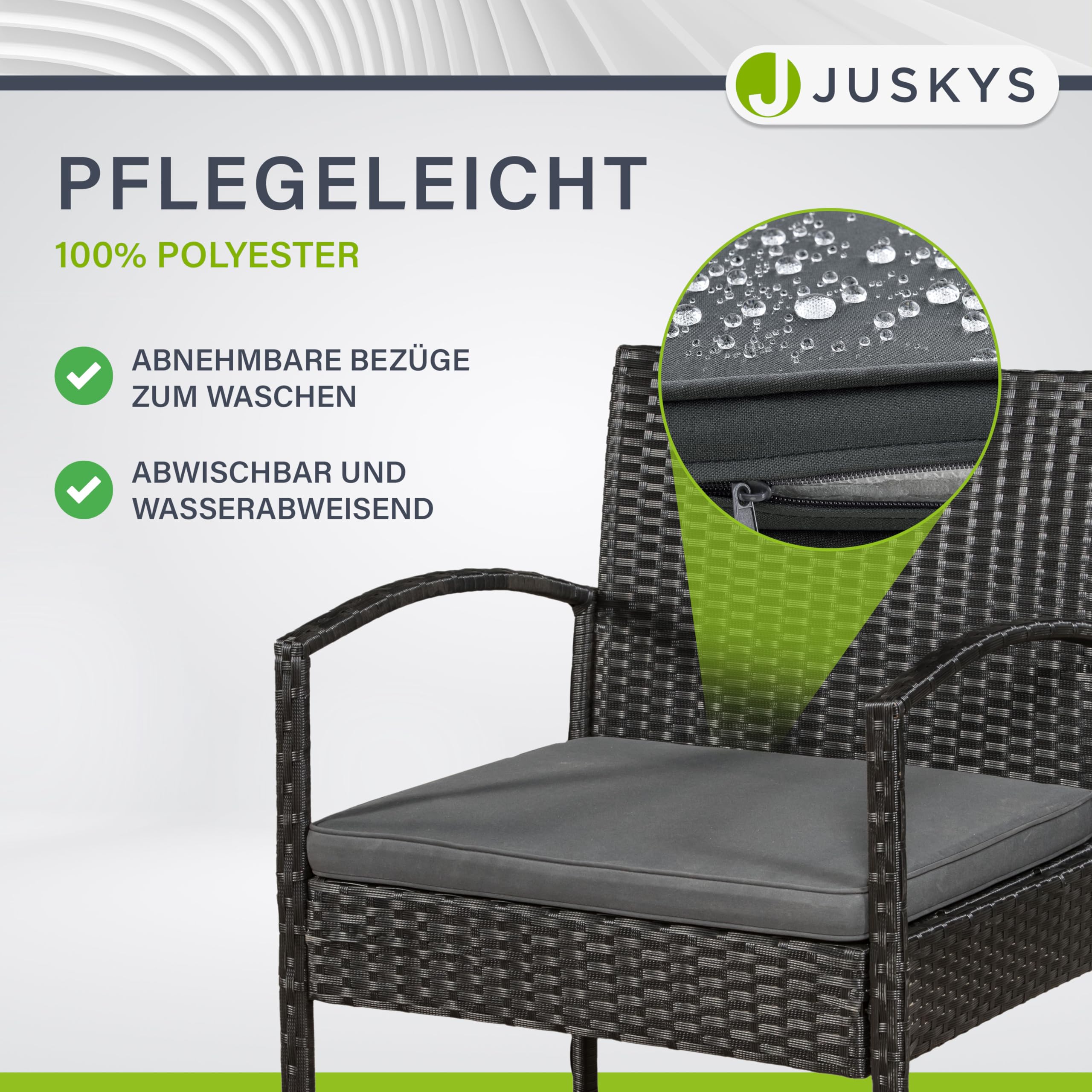 Juskys Polyrattan Gartenmöbel Set Trinidad mit Tisch, Sofa & 2 Stühlen - 4 Personen - Sitzkissen grau - Balkonmöbel Sitzgruppe Balkonset Garten Balkon