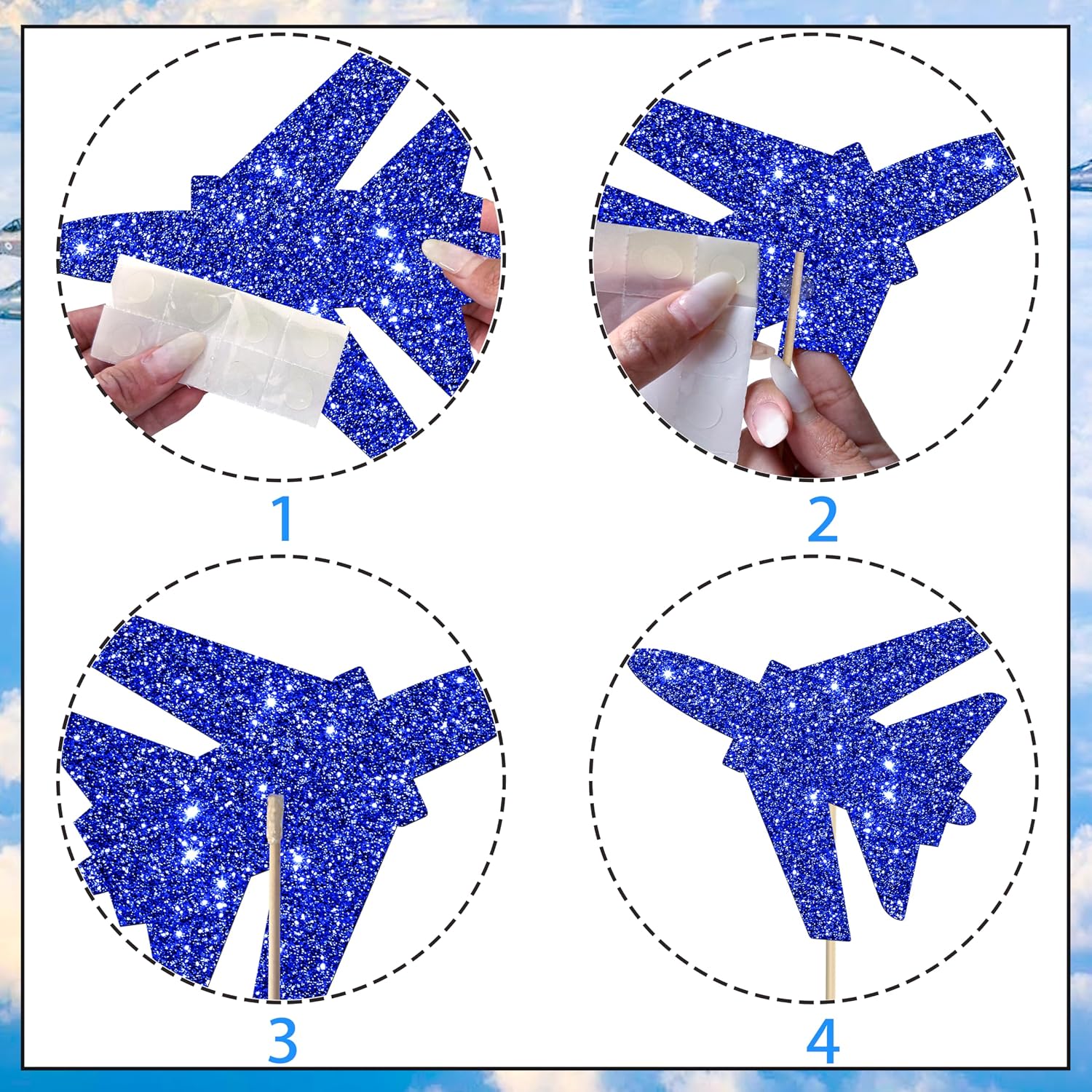 Air Force Centerpiece Sticks Glitter Military Airplane Decorations Air Force Pilot Table Toppers Flight Sunglasses US Star Centerpiece for Fighter Jet Patriotic Theme Birthday Party Supplies