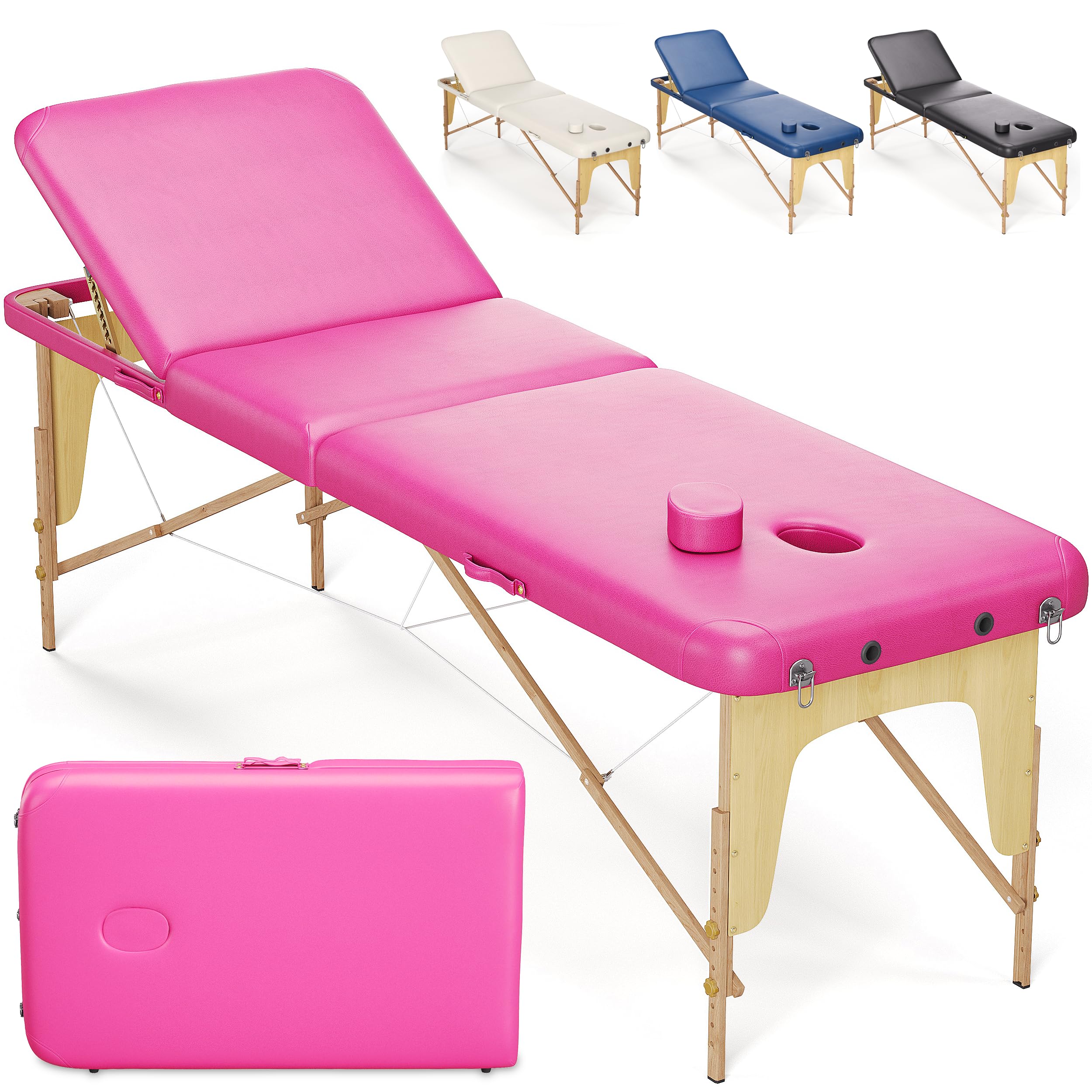 BELTOM® Camilla de Masaje Basic 3 Zonas portatil 185 x 60 cm. - Pesa Solo 14,3 kg. - Mesa Cama Banco Plegable Reiki Fsioterapeuta - Rosa
