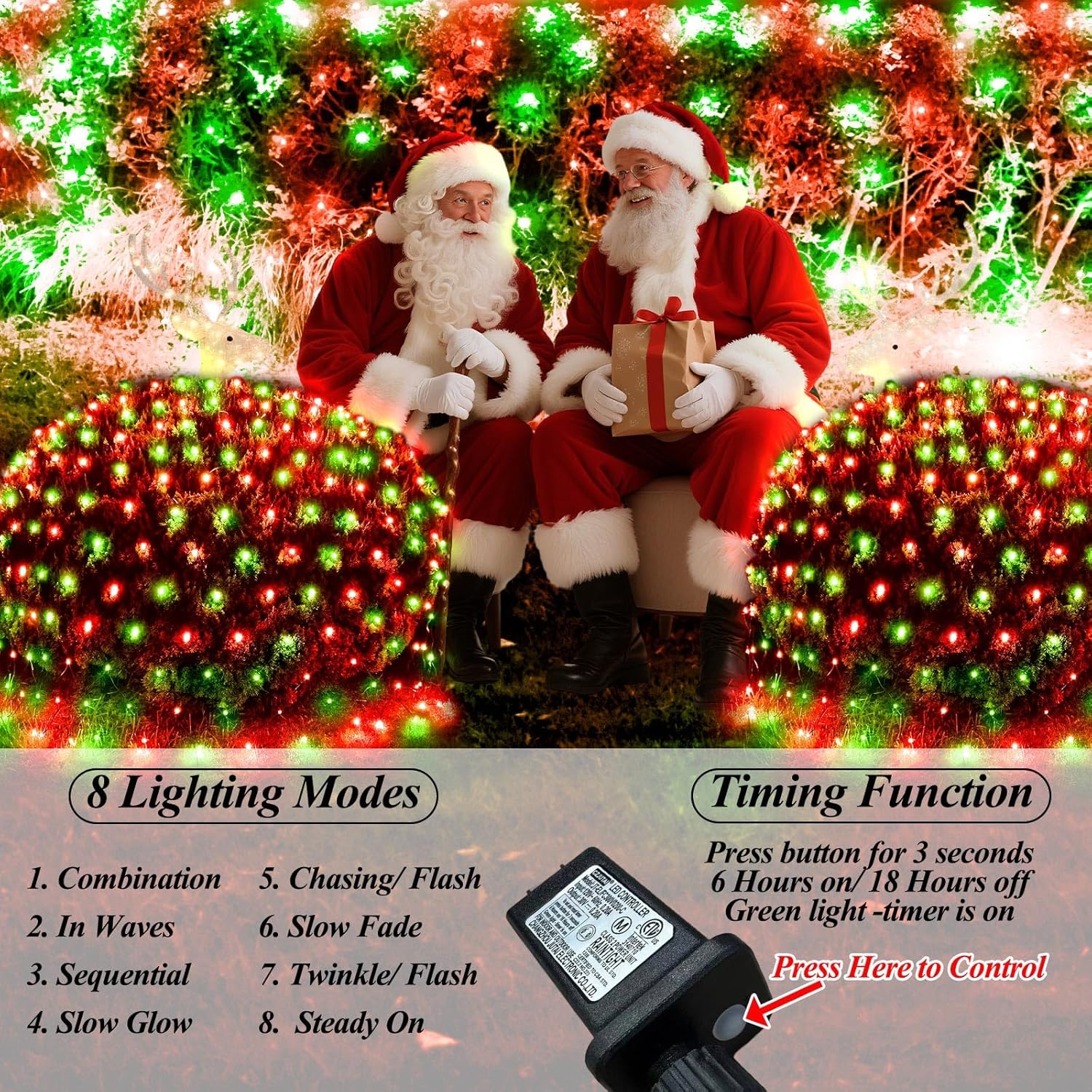 Lovelite 360LED Christmas Net Lights, 21ft x 5ft Mesh Lights Outdoor Green Wire 8 Modes Timer, Waterproof Connectable String Lights for Bushes Xmas Tree Garden Holiday Party Decor - Red Green Red Green 360LED /21ft x 5ft (Green Wire)