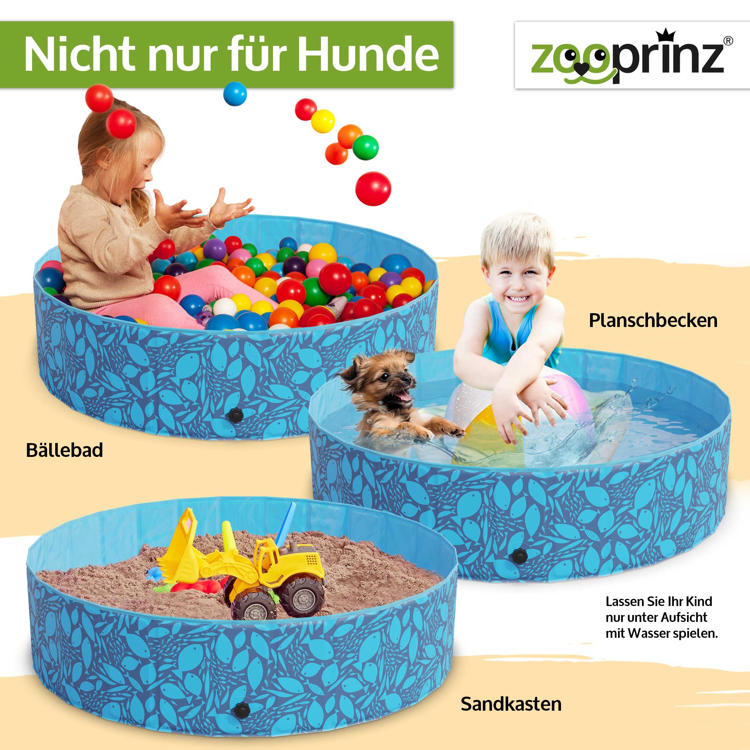 zooprinz Faltbarer Pool 120x30 cm Hundepool stabil rutschfest Planschbecken Hund Kind