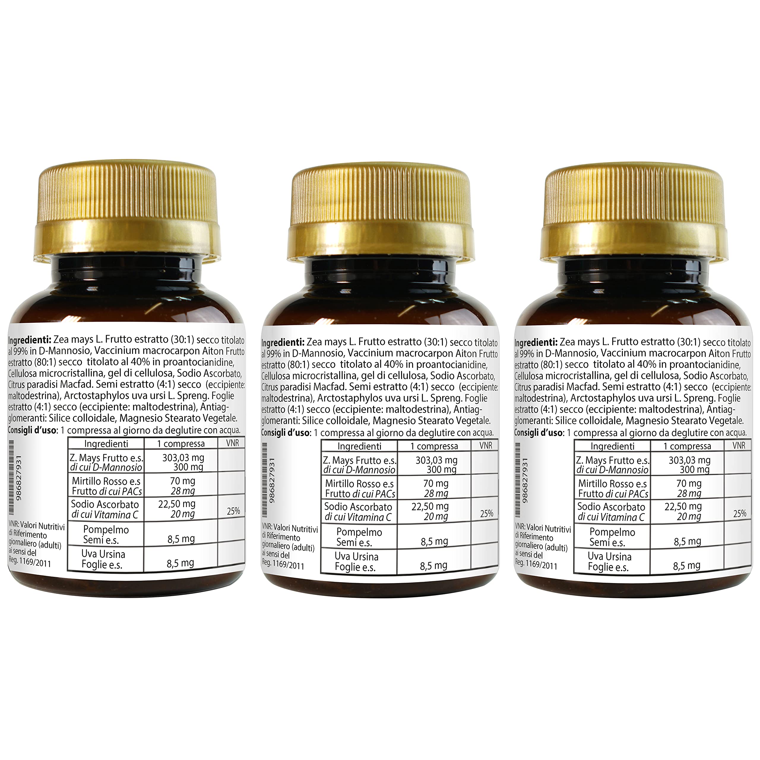 D - Mannosio e Cranberry 40% PAC Mirti Complex con Semi di Pompelmo, Uva Ursina e Vitamina C | 180 compresse 1 al dì | Mirtillo Rosso ad Alto Dosaggio