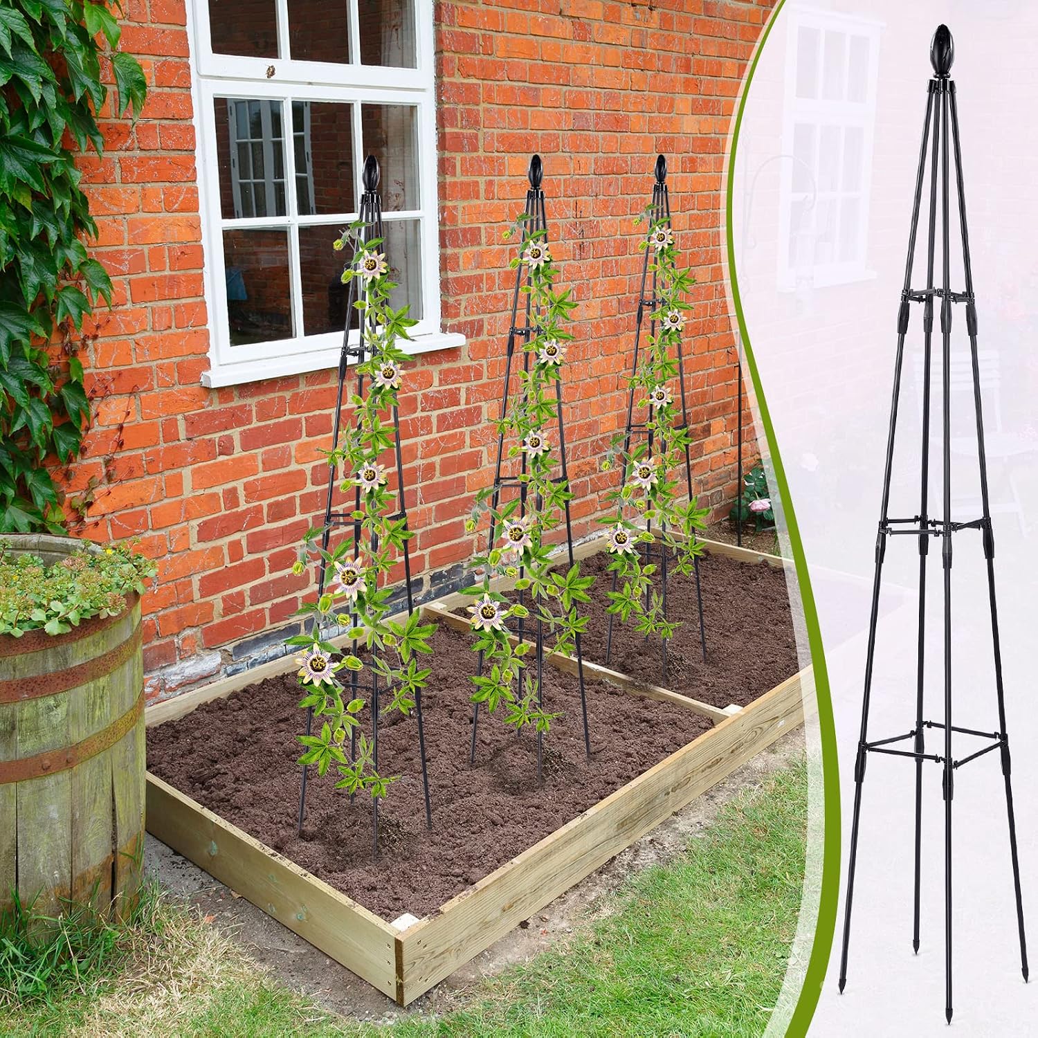 4 Pack Garden Trellis for Climbing Plants Outdoor 5FT Tower Metal Garden Trellis Plant Support Tall Plastic Trellis for Indoor Outdoor Potted Plants Climbing Vines Flowers Stands