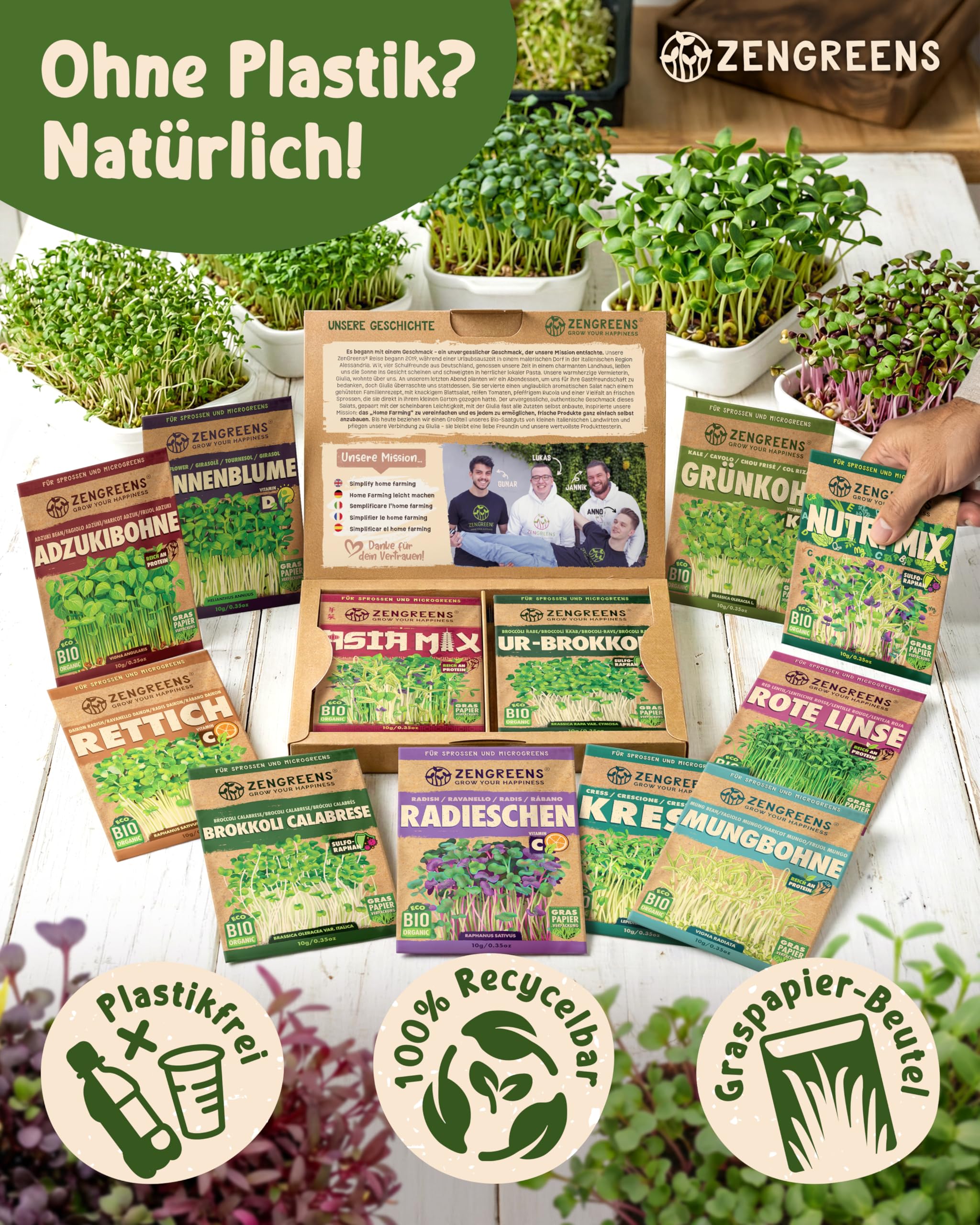 ZenGreens® - Bio Sprossensamen im 20er Set - Keimsprossensamen - leichte Zucht im Sprossenglas oder Anzuchtschale - Großpaket - 20 verschiedene Sorten - Microgreens Samen Mix - 20er Set