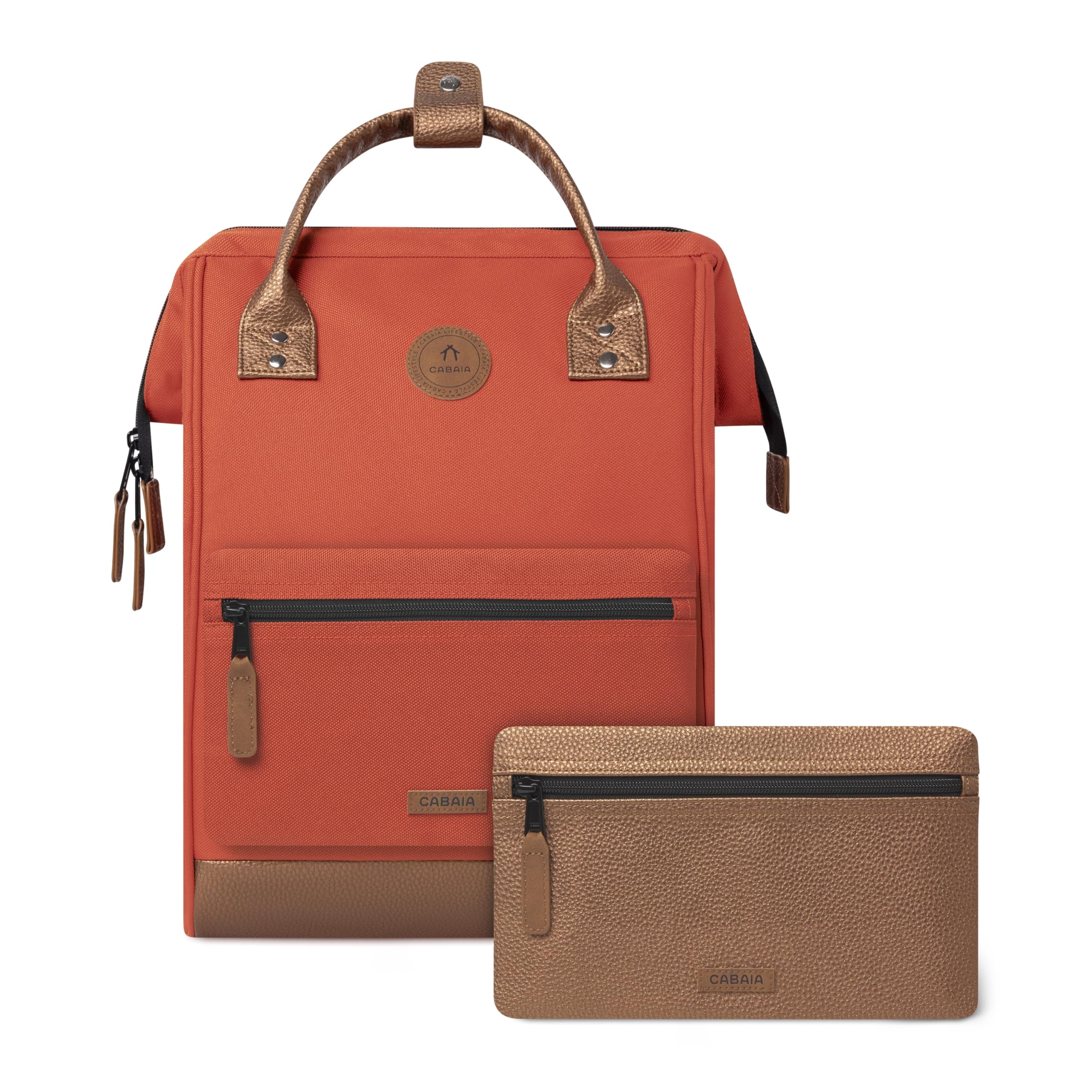 CABAIA - Sac à Dos Adventurer Bogota - Medium 18L - Déperlant - Compartiment Ordinateur Portable 13" - 2 Poches - Certifié Vegan - Sac Voyage, Affaires, École pour Homme et Femme - Orange