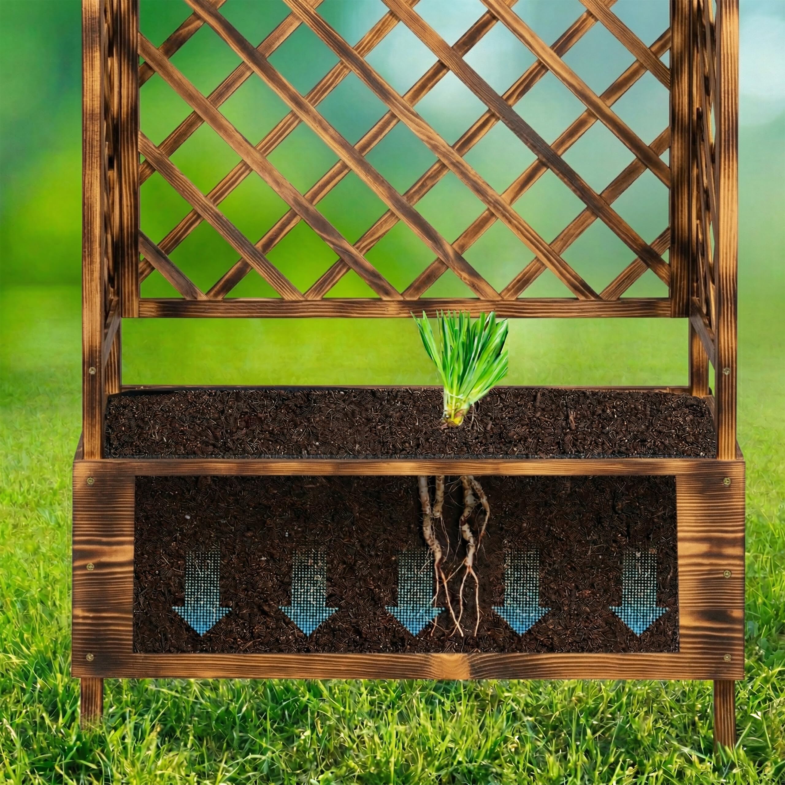 Relaxdays Jardinera con Enrejado y Techo, 183x110x44 cm, Macetero con Celosía, Balcón y Jardín, Madera, Color a Elegir