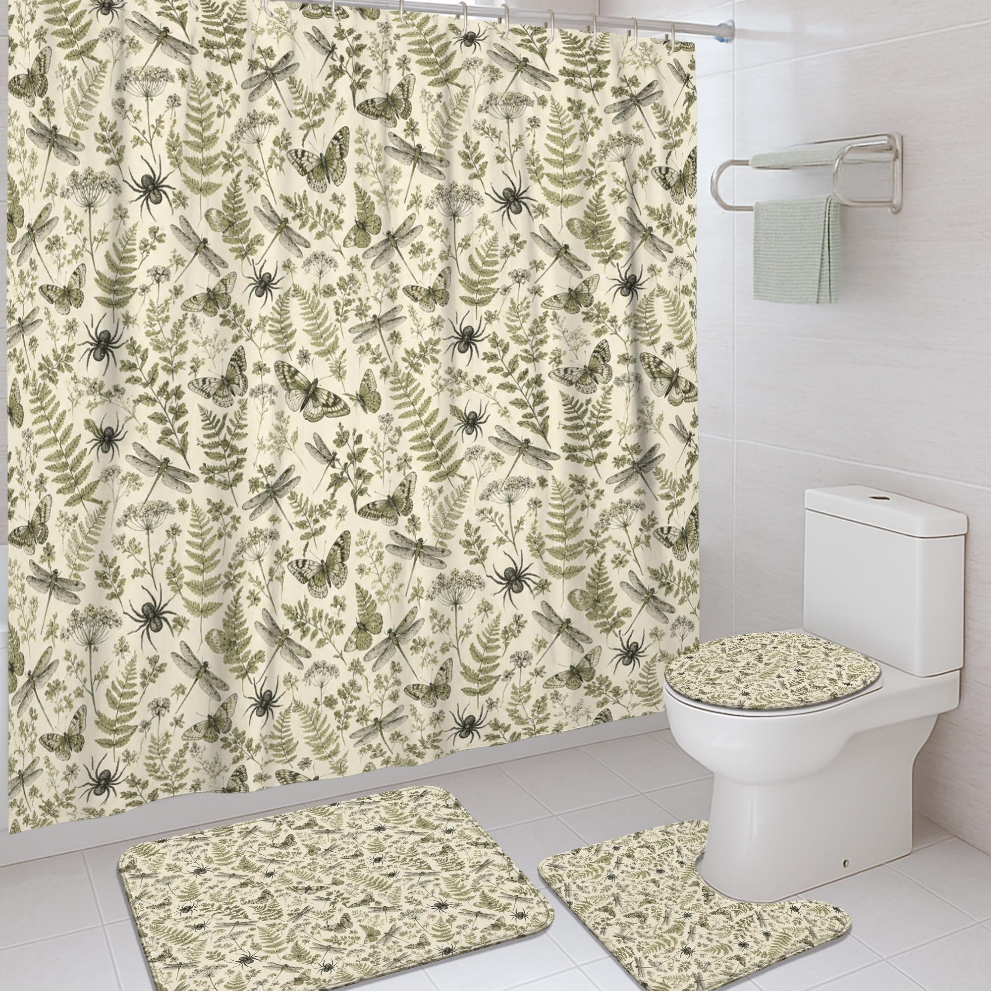 Rideau de douche papillon et nature 183x183 cm lavable pour baignoire d'appartement